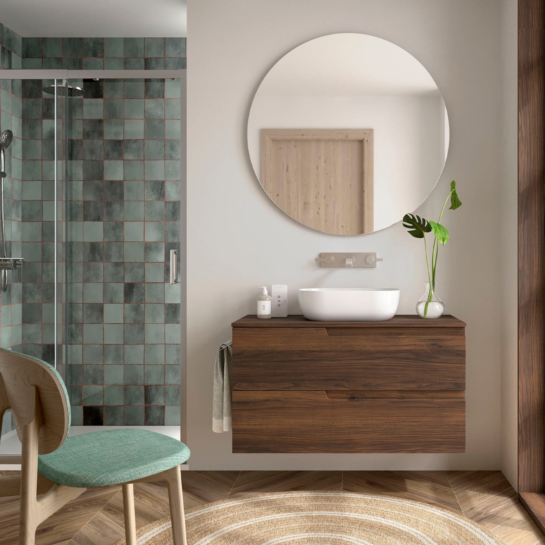 Mueble de baño suspendido Cambrón 100 cm acabado nogal maya