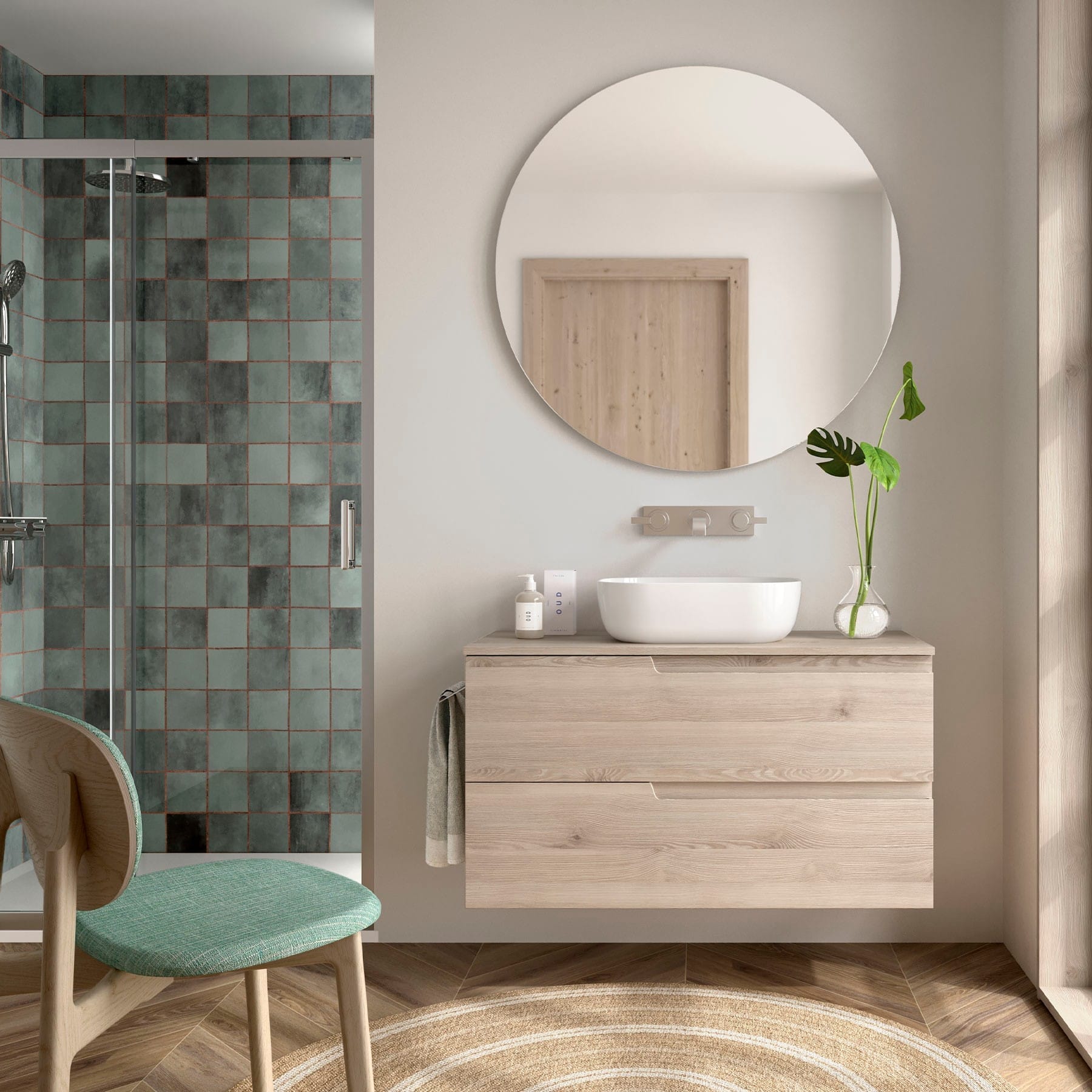 Mueble de baño suspendido Cambrón 100 cm acabado natural variante