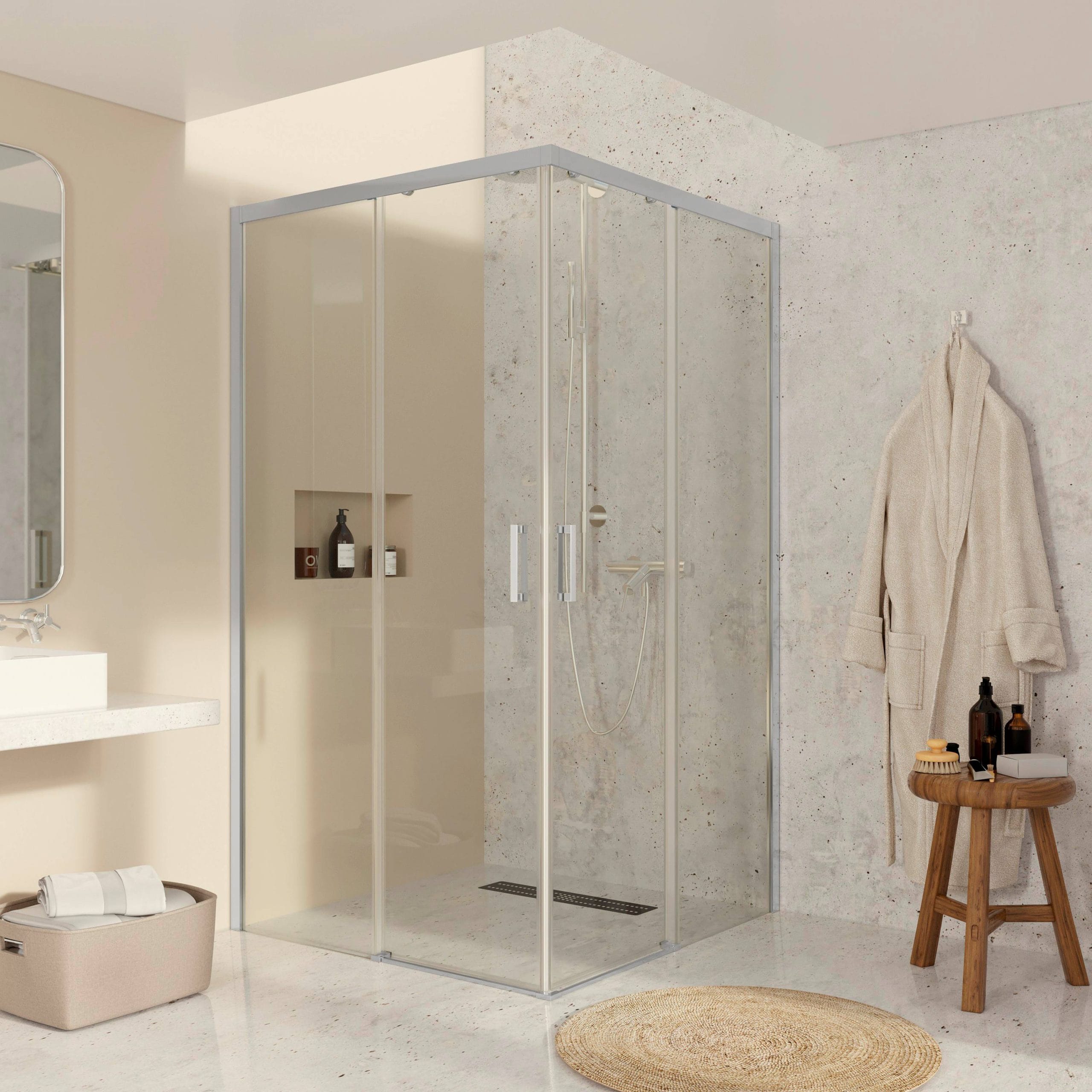 Madrid R2P - Mampara de Ducha Corredera Angular con 2 puertas reversibles