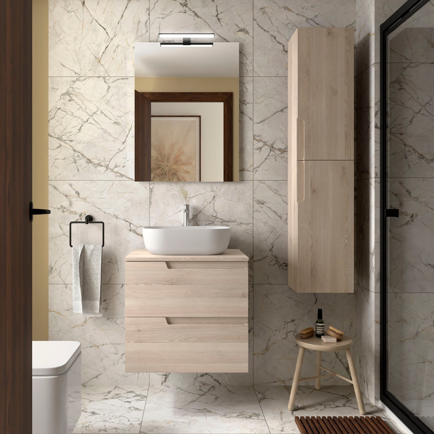 Mueble de baño suspendido Cambrón 60 cm acabado natural