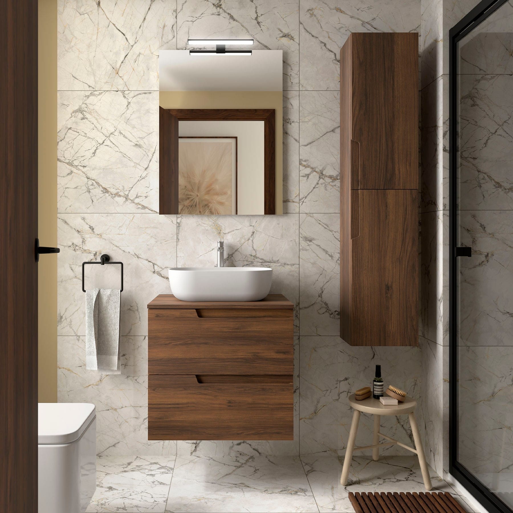 Mueble de baño suspendido Cambrón 60 cm acabado nogal maya