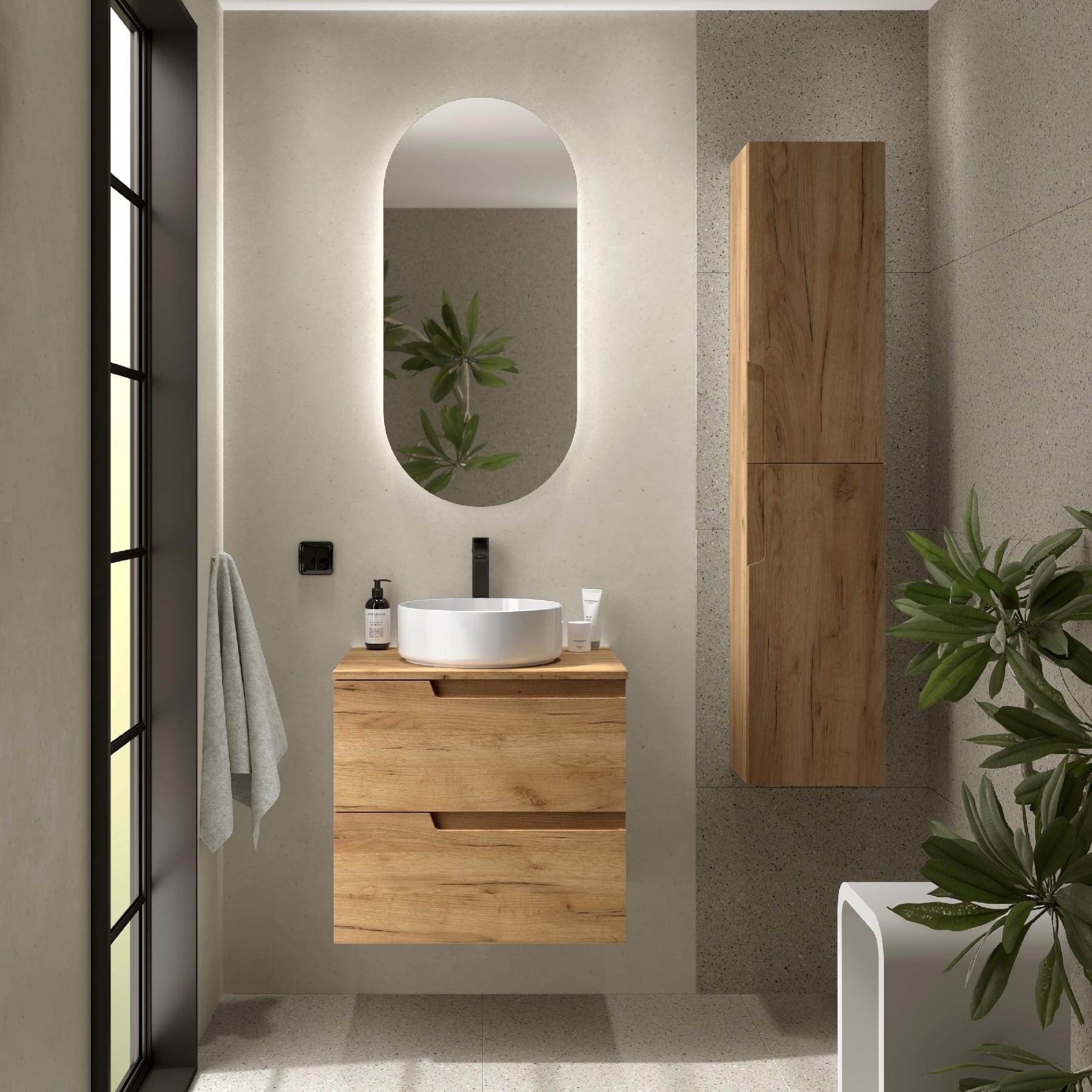 Mueble de baño suspendido Cambrón 60 cm acabado roble africa