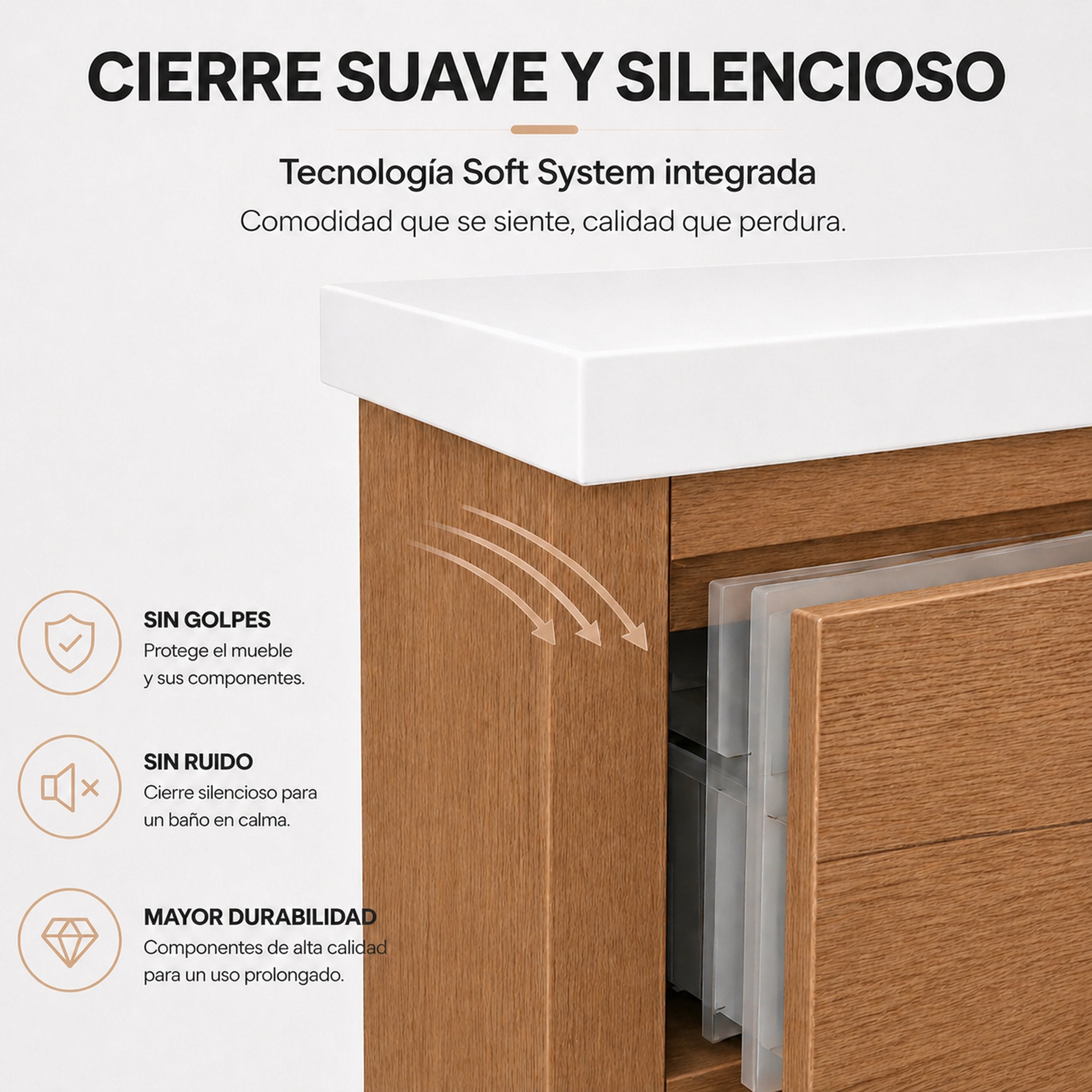 Almagro - Mueble de baño suspendido Roble con lavabo integrado