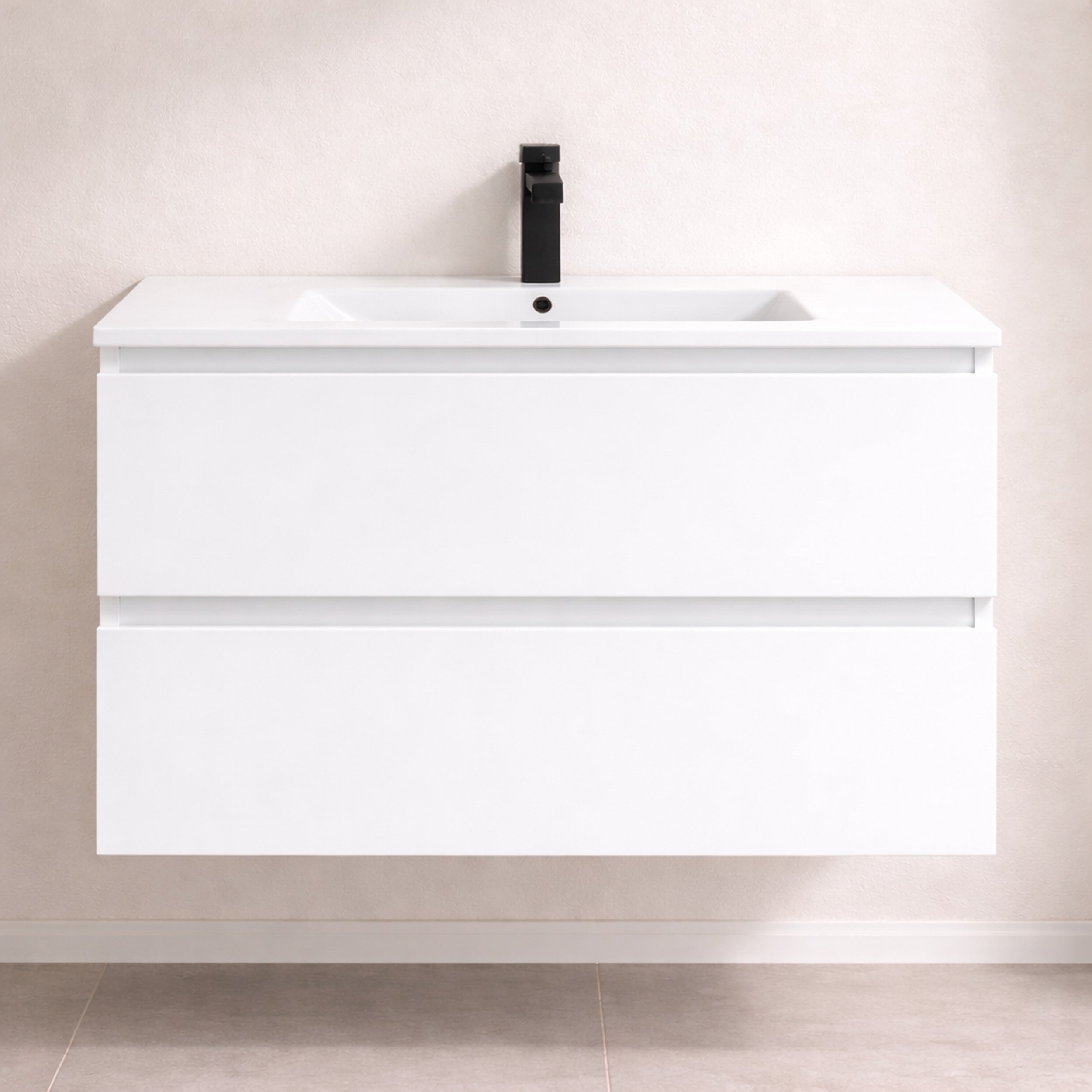 Almagro - Mueble de baño suspendido blanco con lavabo integrado