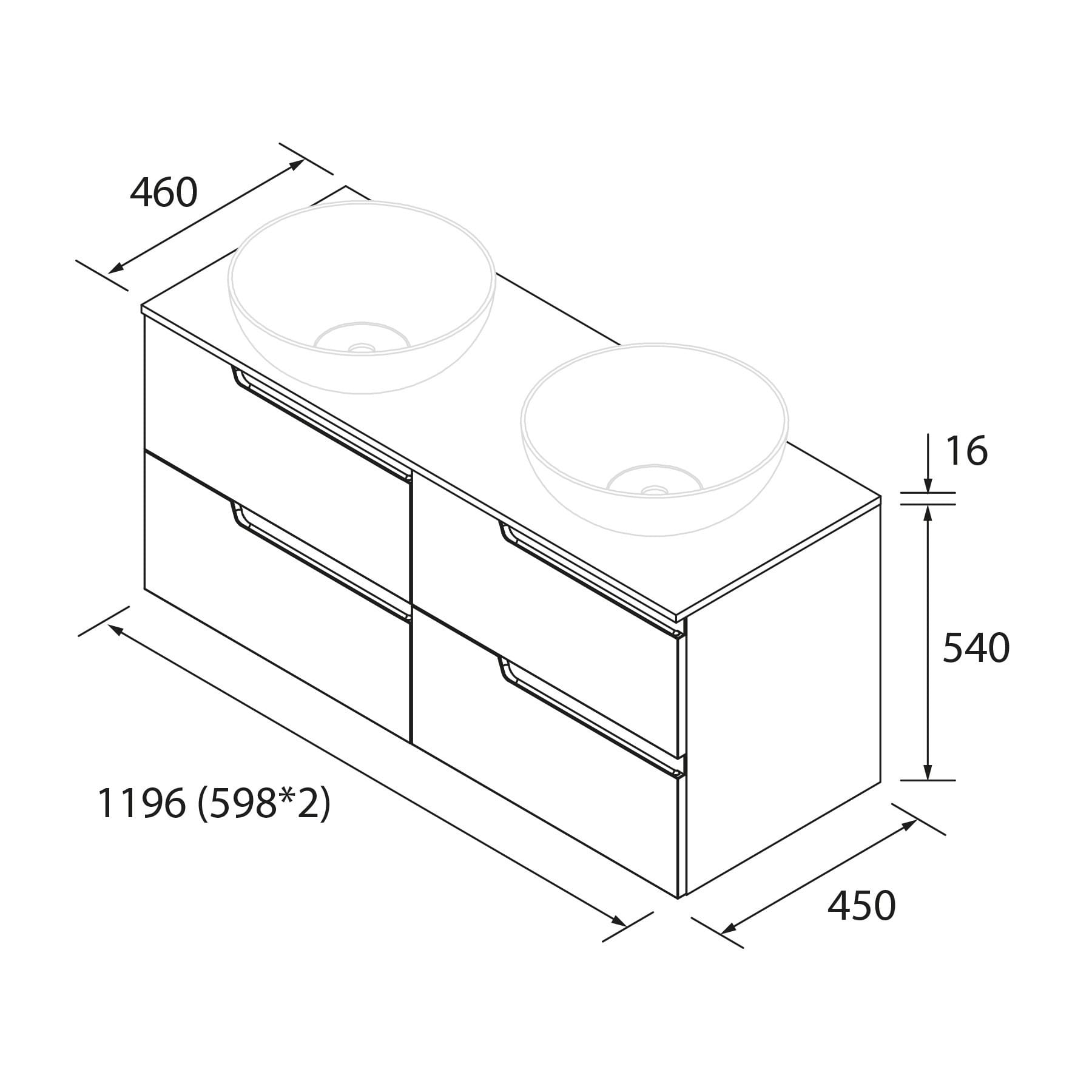 Mueble de baño Cambrón 4C croquis técnico doble encimera medidas