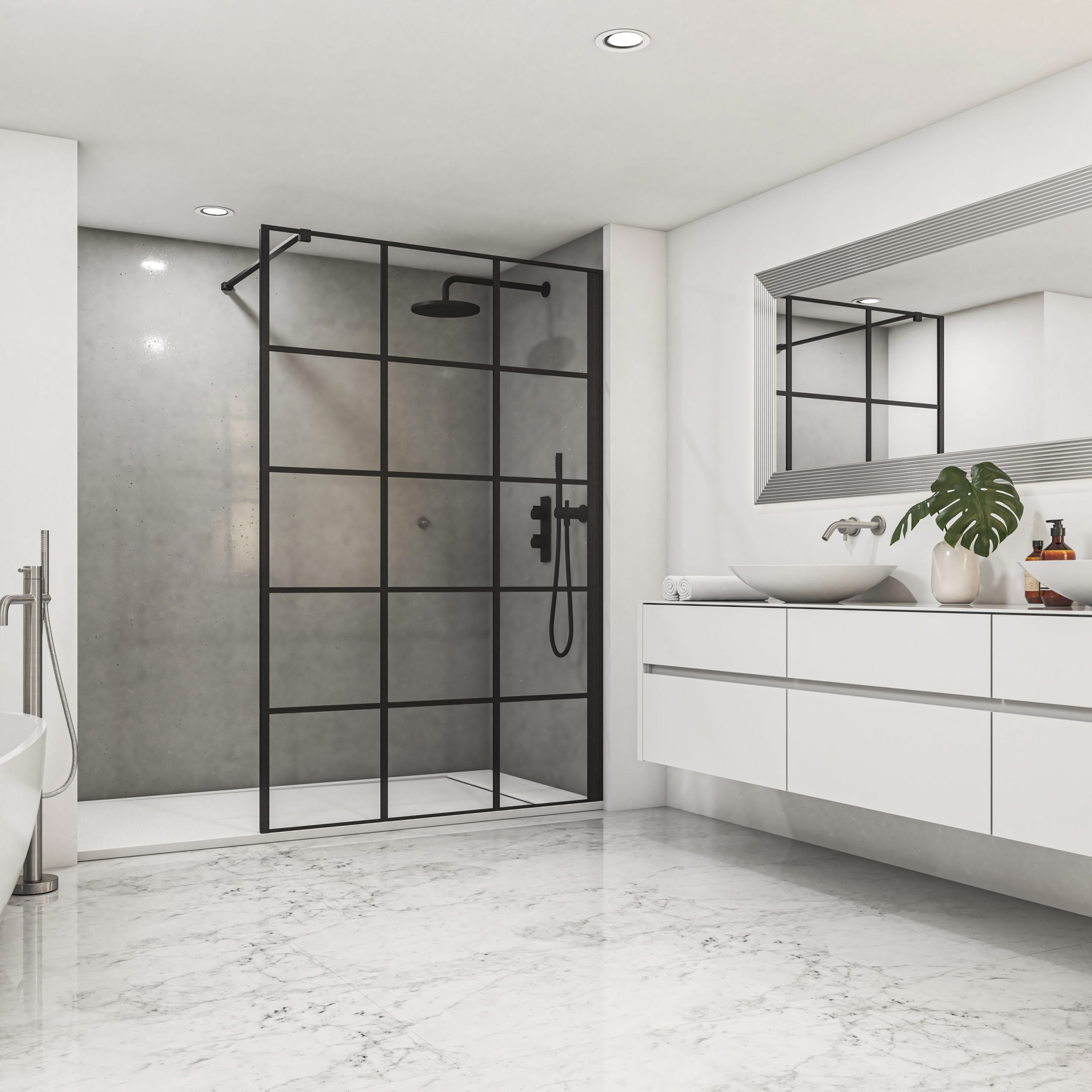 Mampara de Ducha Fija de 8 mm con Cristal Decorado