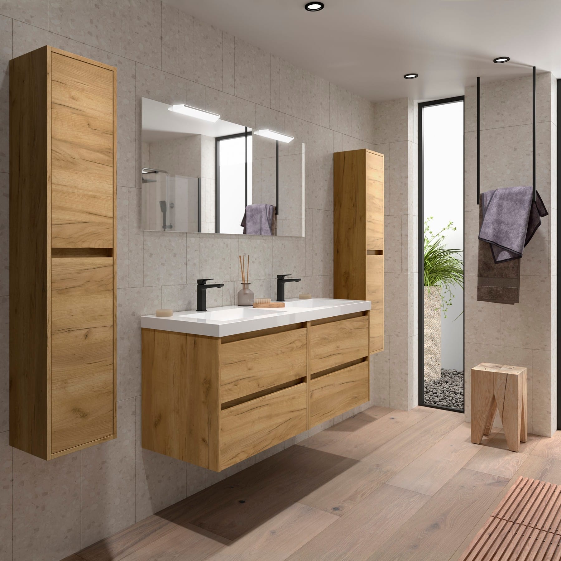Noja 4C - Mueble de baño suspendido con lavabo encastrado