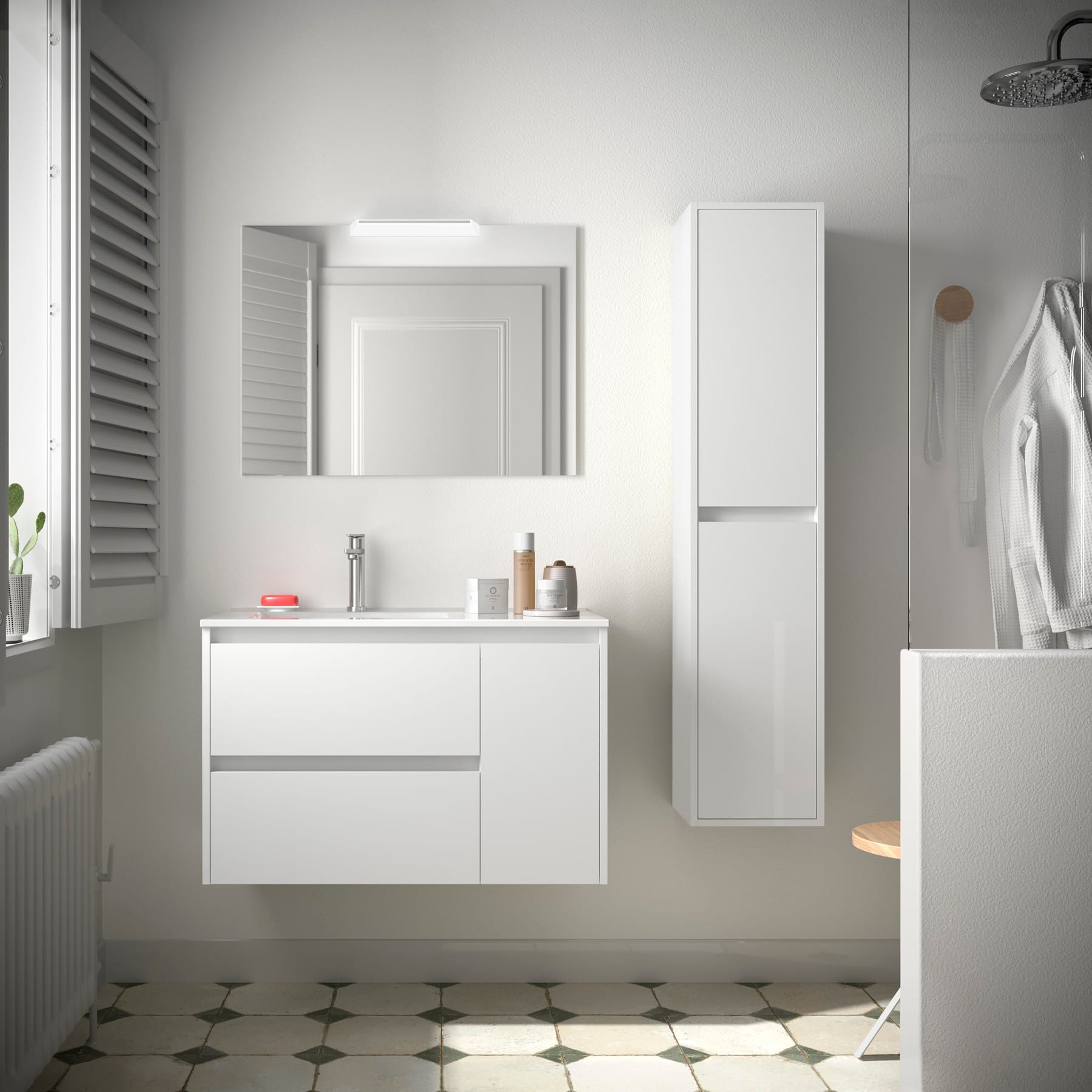 Noja 2C1 - Mueble de baño suspendido con lavabo encastrado