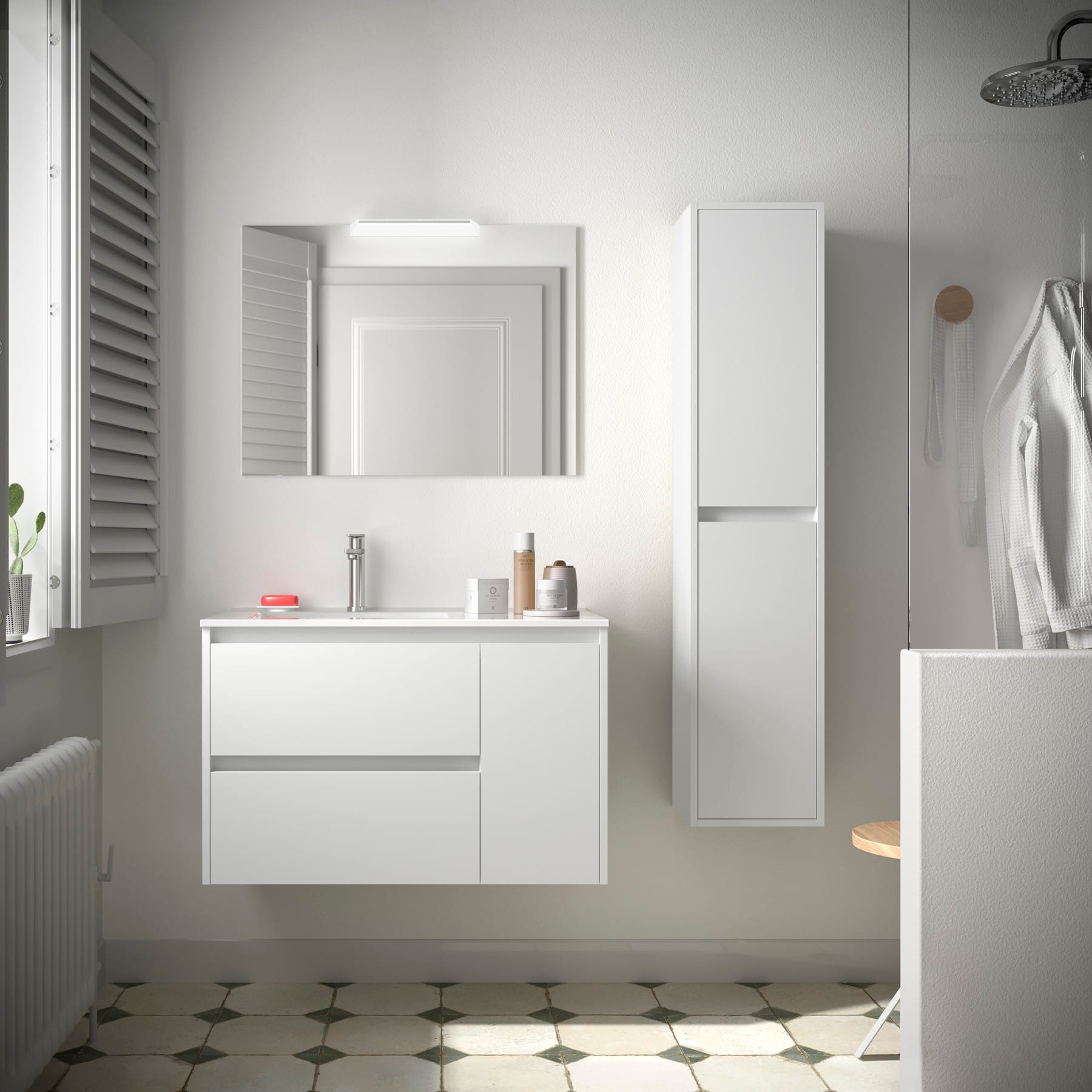 Noja 2C1 - Mueble de baño suspendido con lavabo encastrado