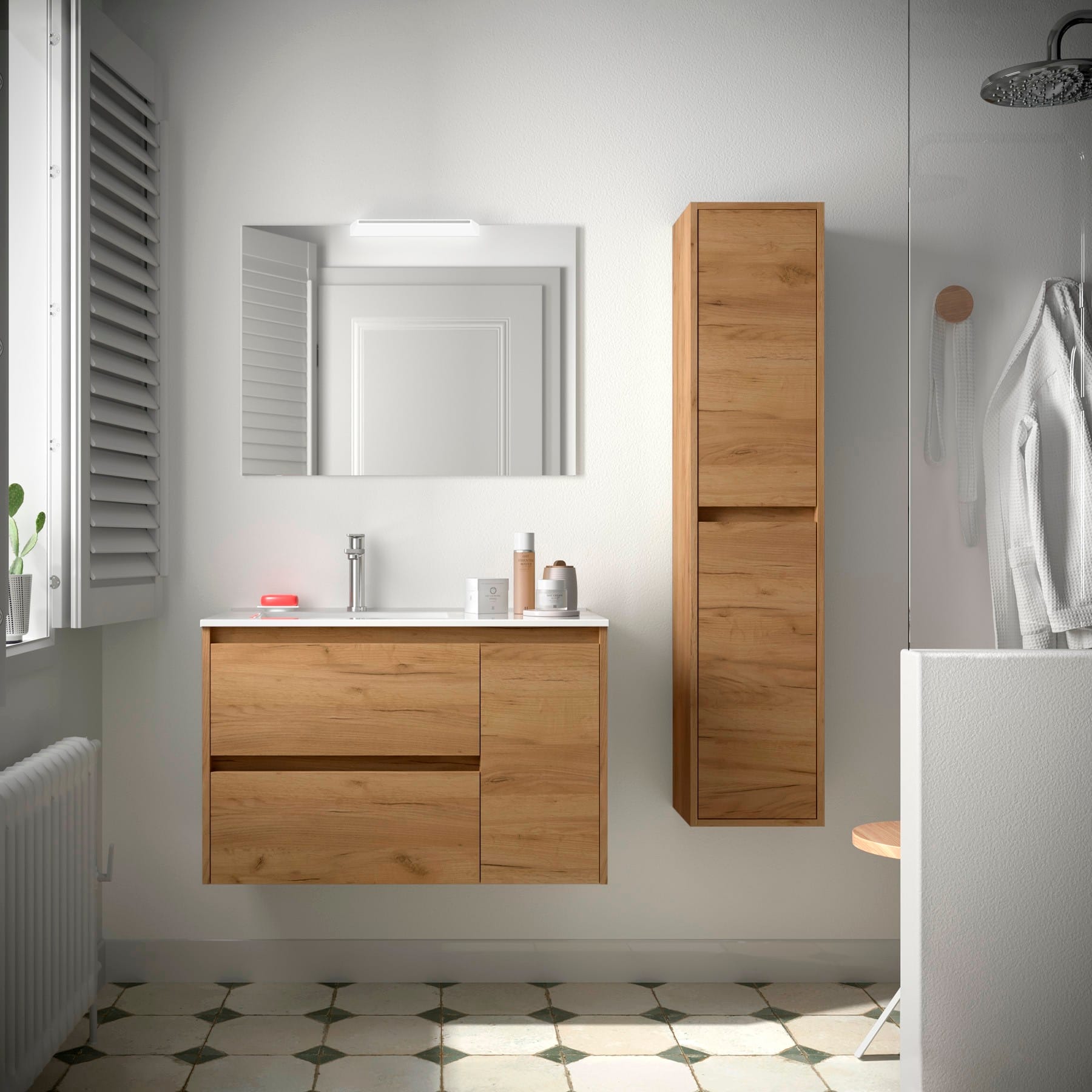 Noja 2C1 - Mueble de baño suspendido con lavabo encastrado