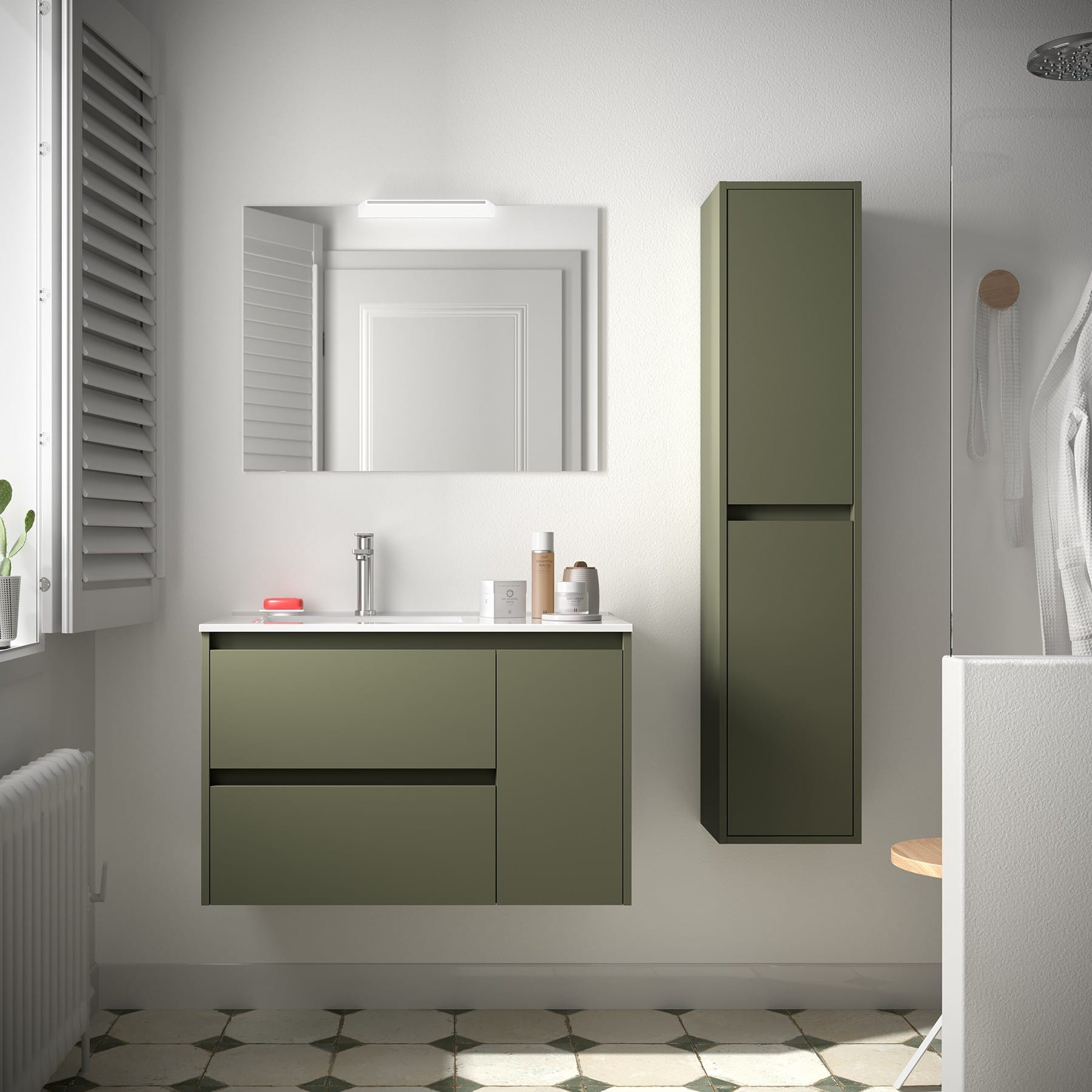 Noja 2C1 - Mueble de baño suspendido con lavabo encastrado
