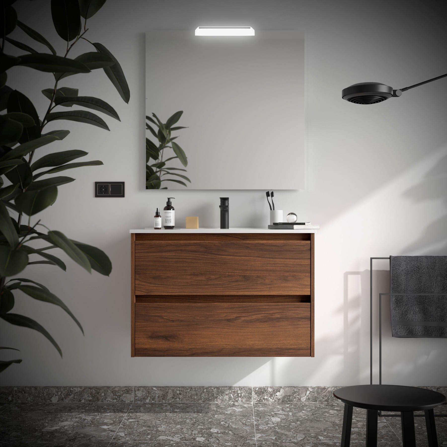 Noja 2C - Mueble de baño suspendido con lavabo encastrado