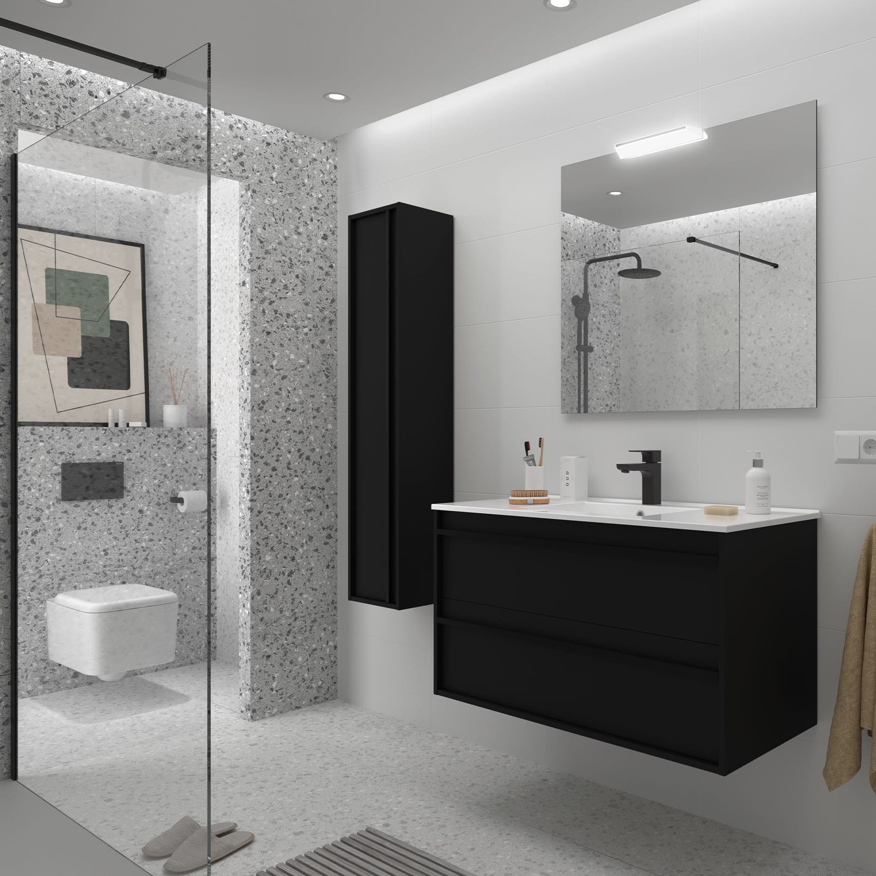 Mueble de baño suspendido Sella 2C acabado negro satinado