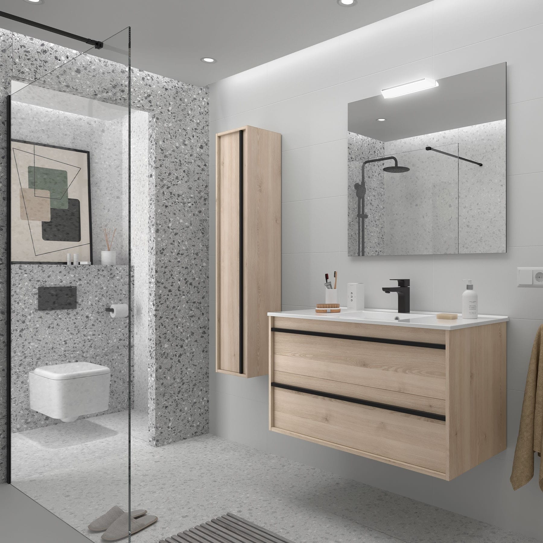 Mueble de baño suspendido Sella 2C acabado natural
