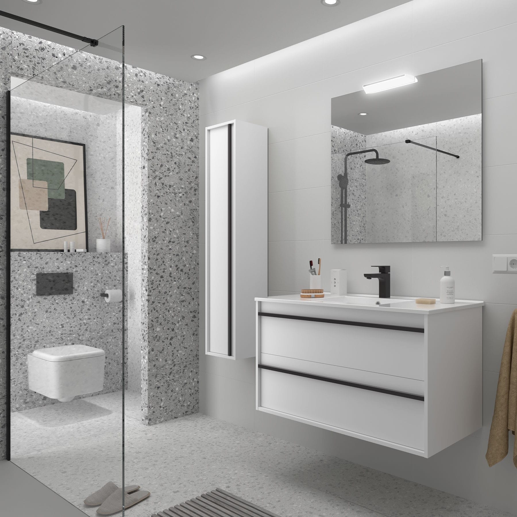 Mueble de baño suspendido Sella 2C acabado blanco satinado
