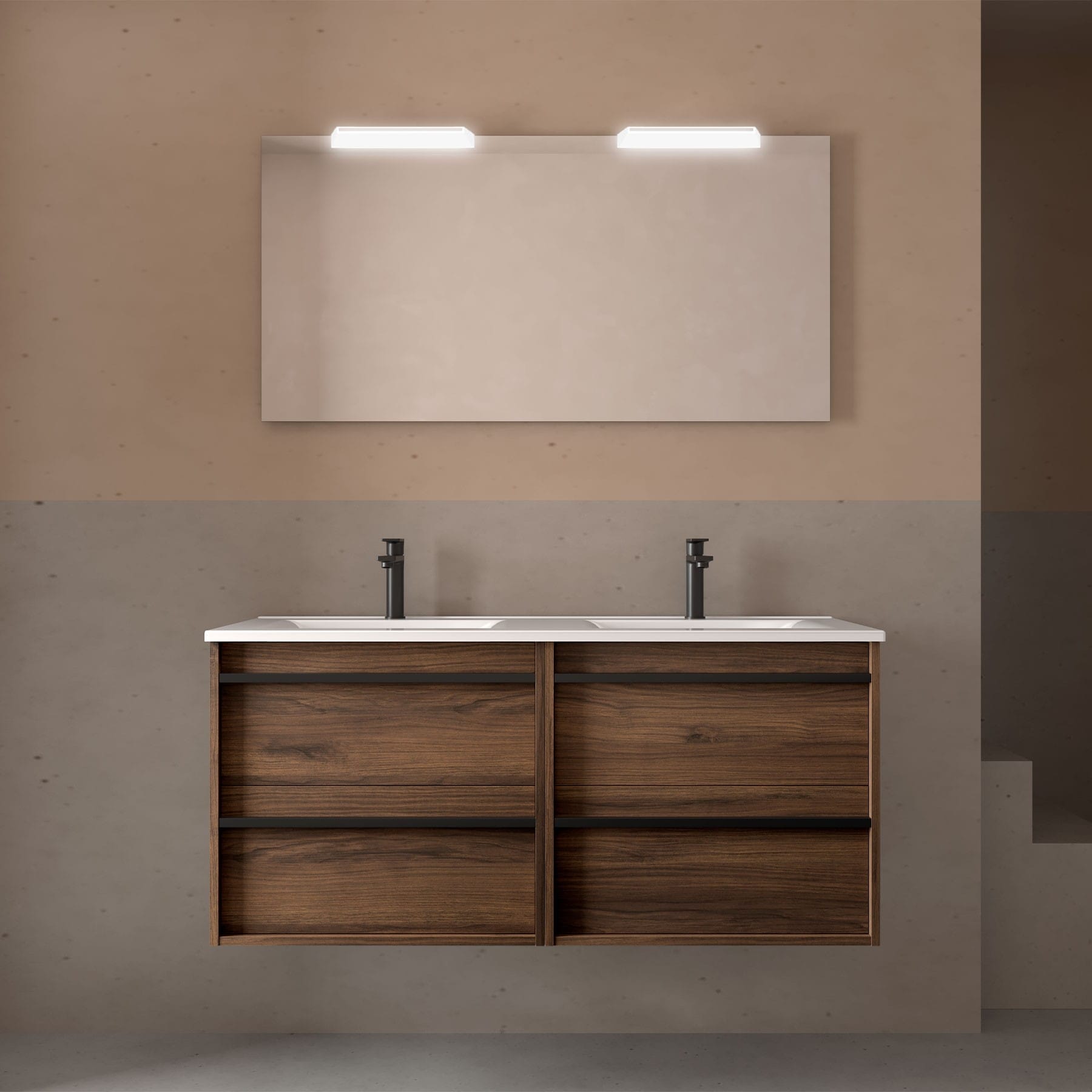 Mueble de baño suspendido Sella 4C 120 cm acabado nogal maya