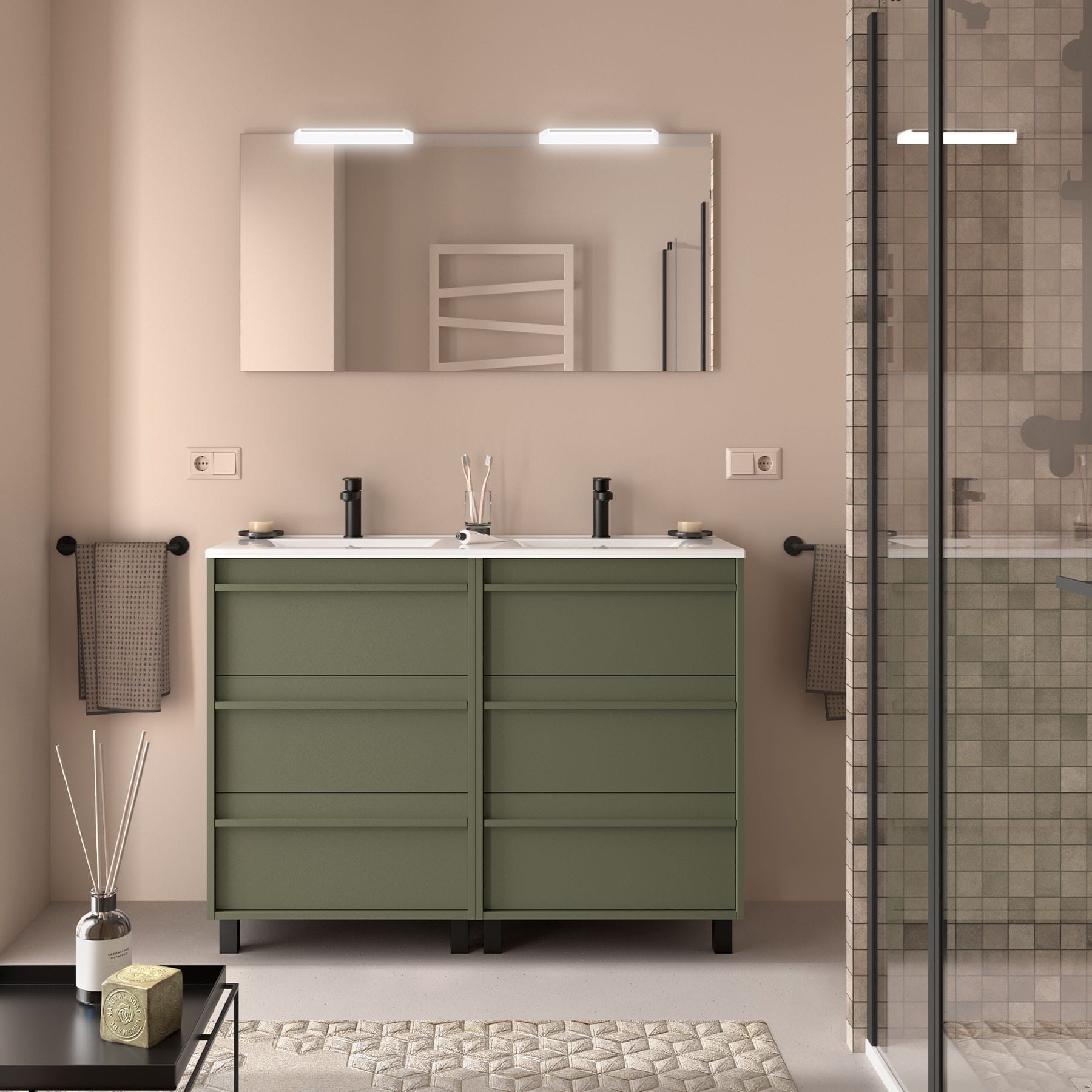 Mueble de baño suspendido Sella 6C acabado verde satinado