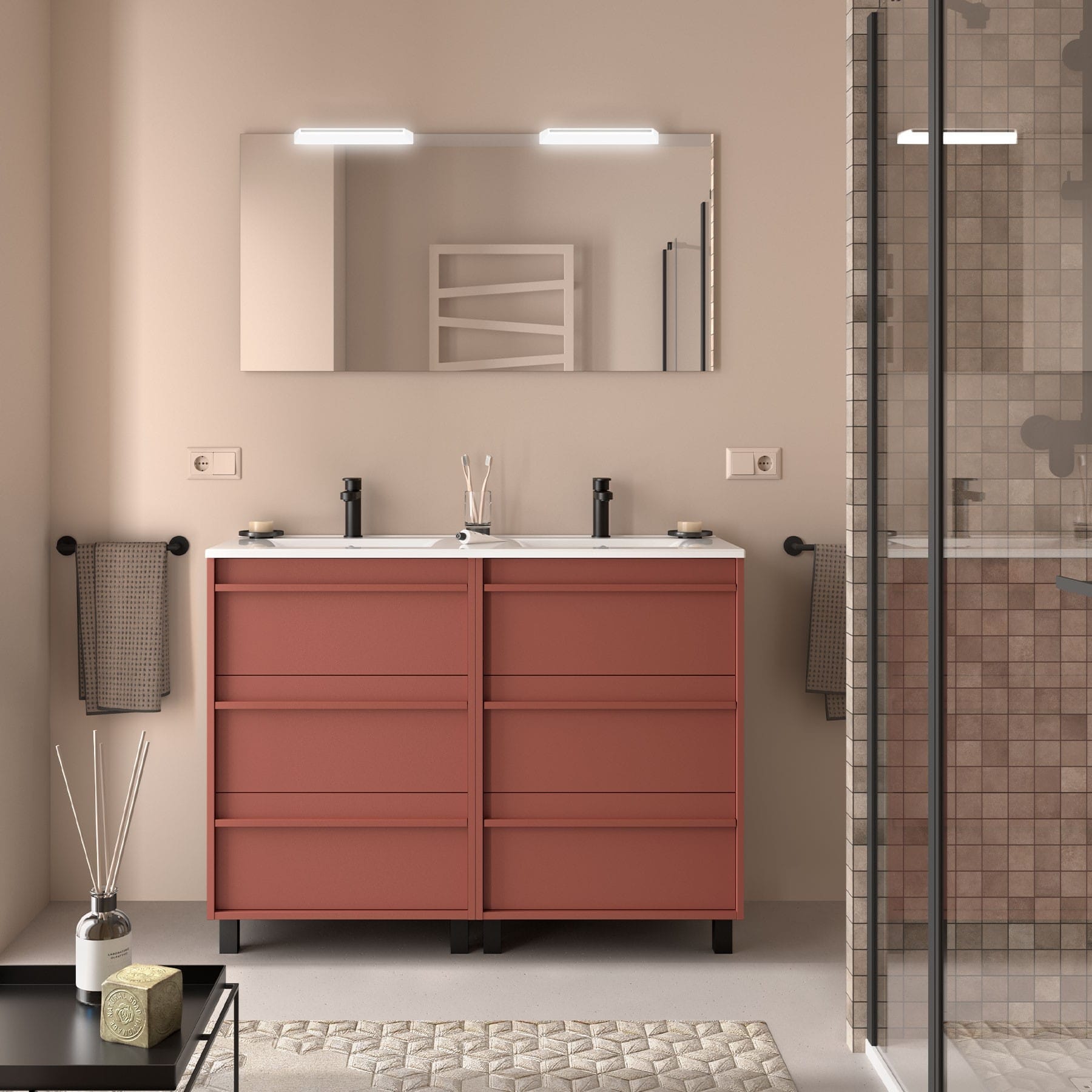 Mueble de baño suspendido Sella 6C acabado rojo satinado