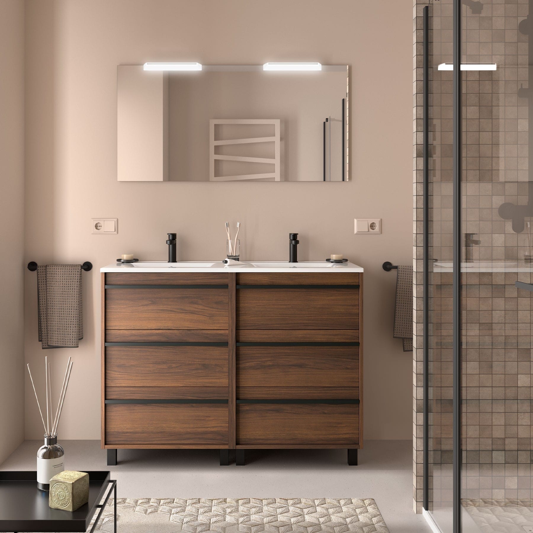 Mueble de baño suspendido Sella 6C acabado nogal maya