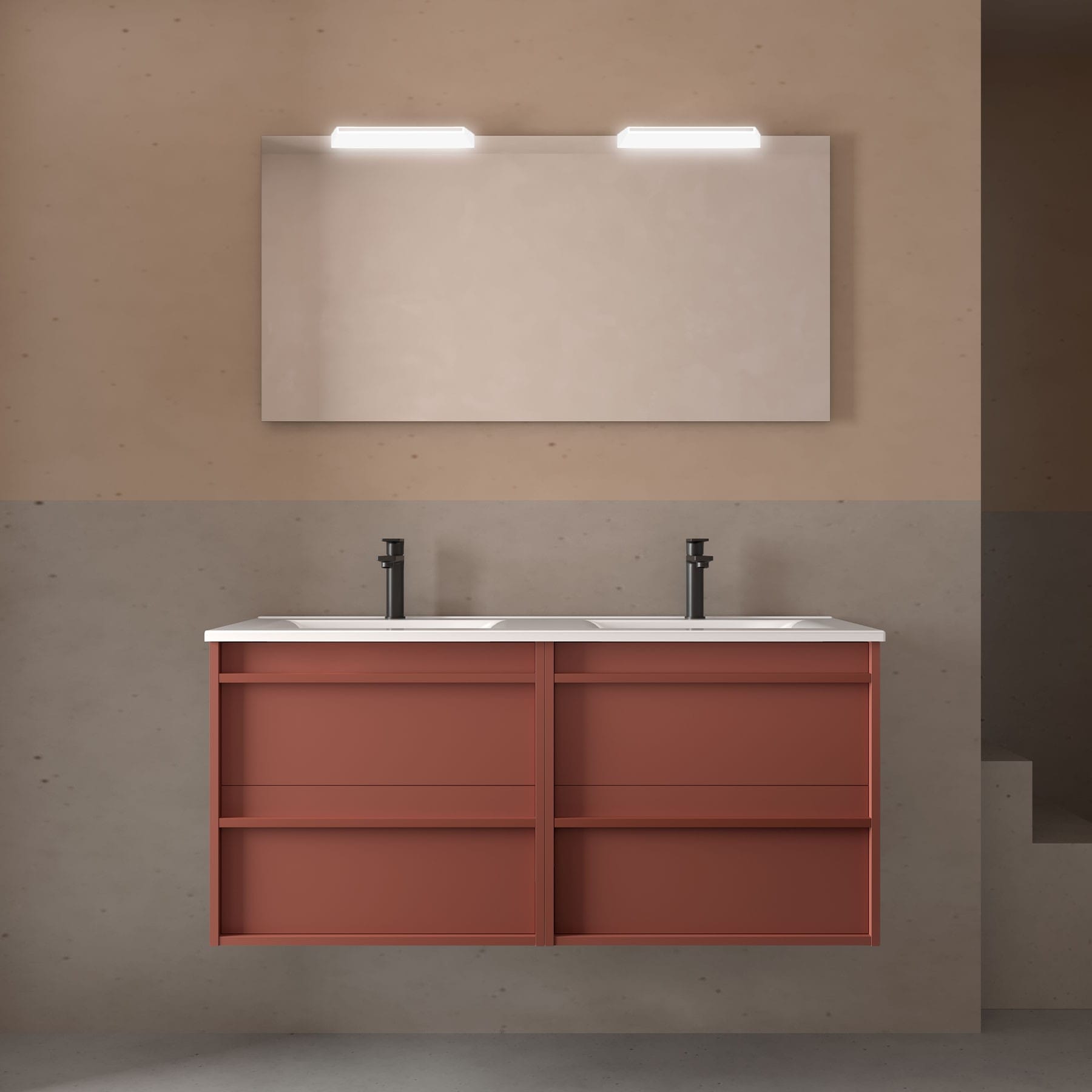 Mueble de baño suspendido Sella 4C 120 cm acabado rojo satinado