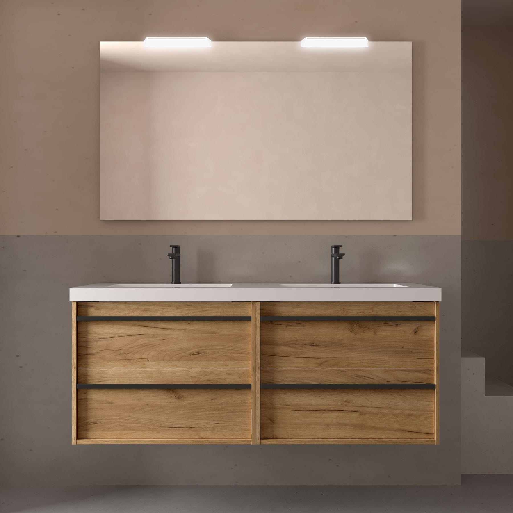 Mueble de baño suspendido Sella 4C 140 cm acabado roble africa