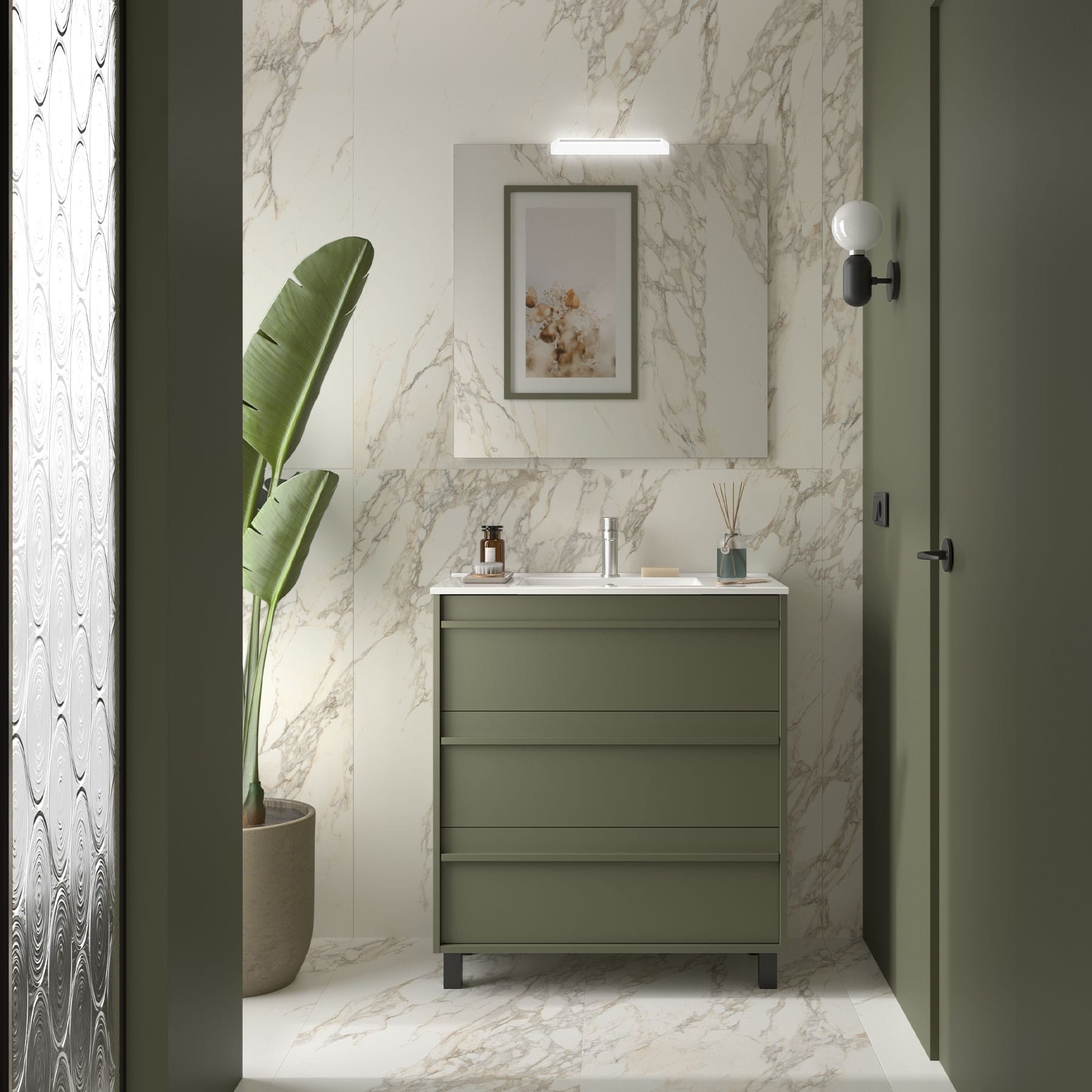 Mueble de baño Sella 3C con patas acabado verde satinado