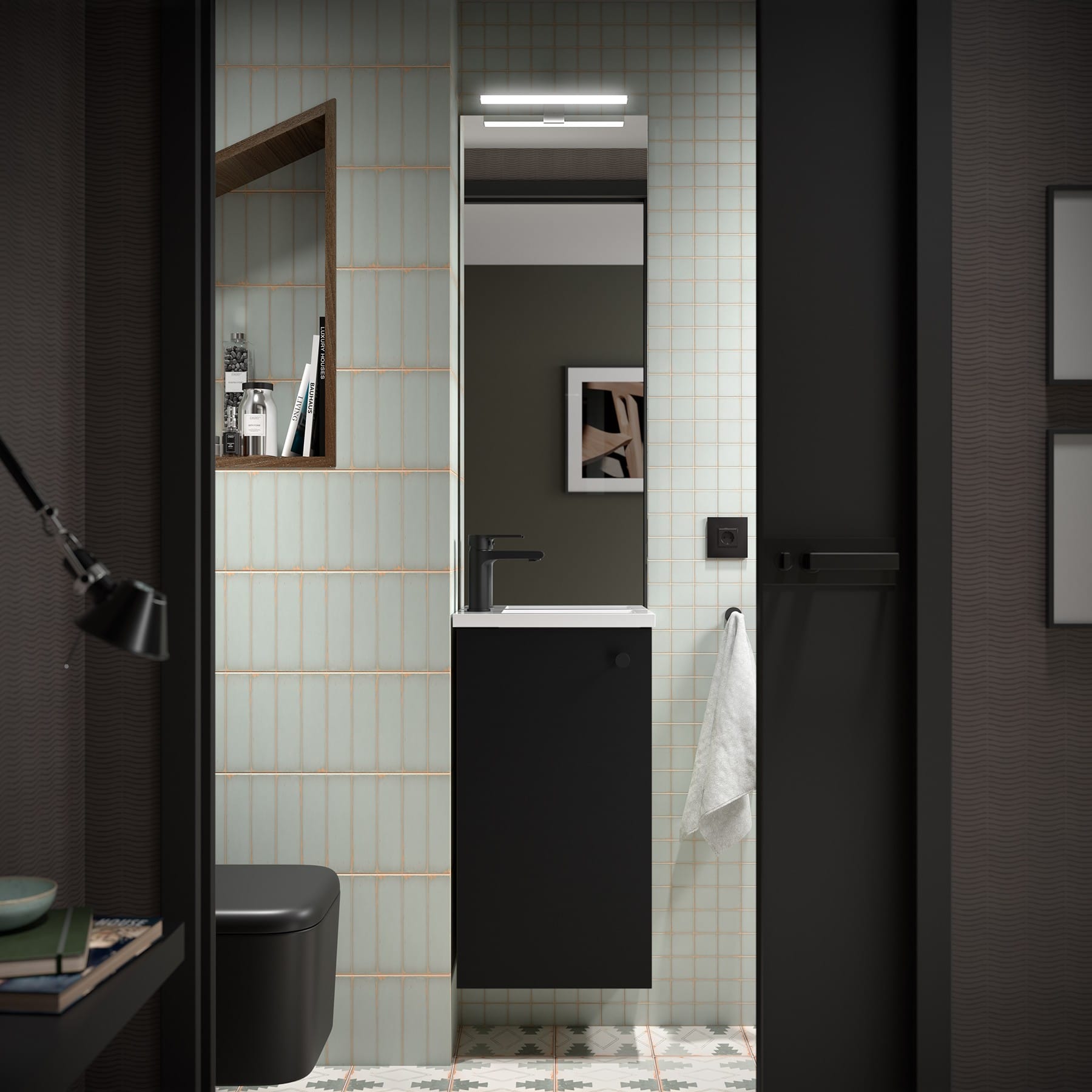 Mueble de baño suspendido Valira acabado negro mate ambiente