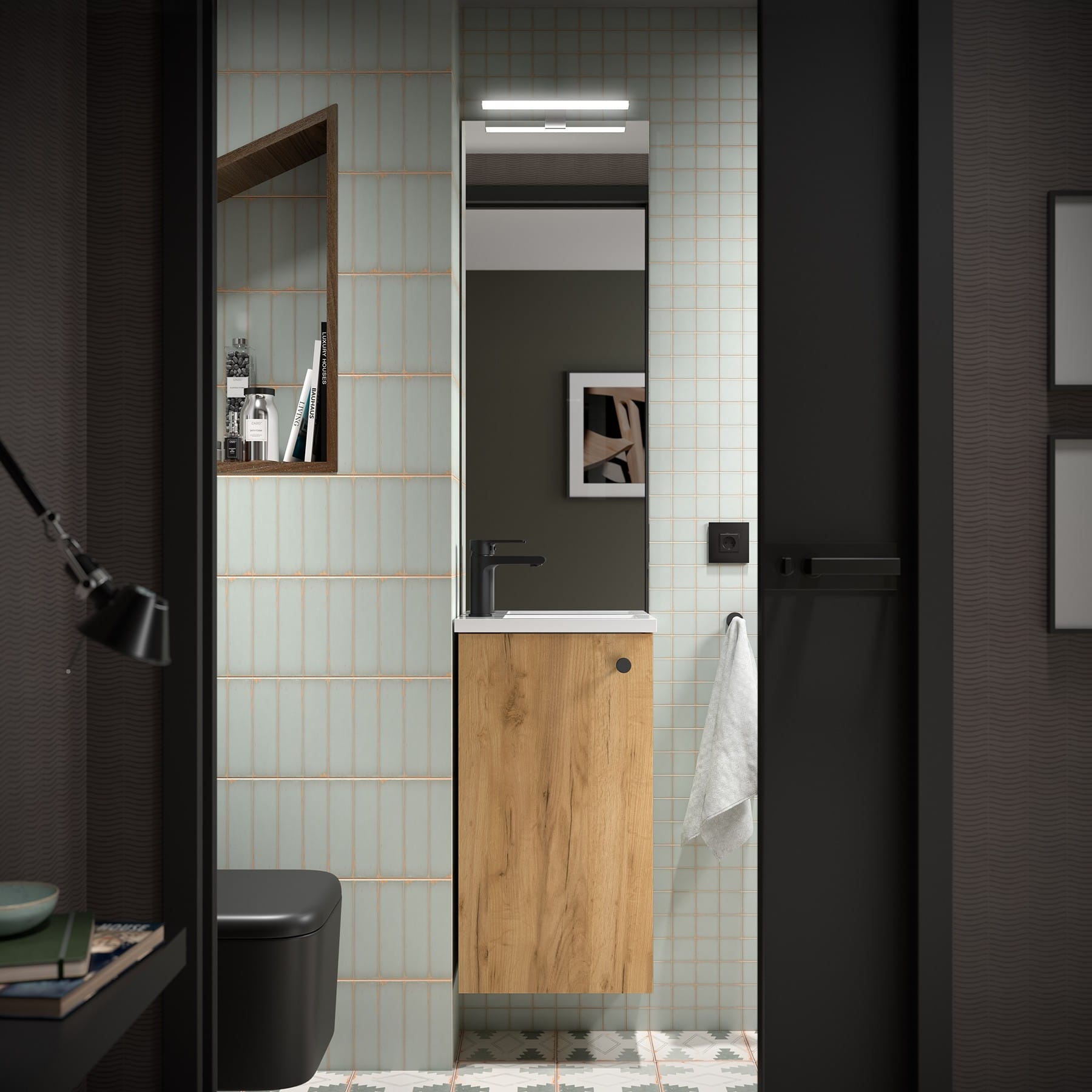 Mueble de baño suspendido Valira acabado roble africa ambiente baño