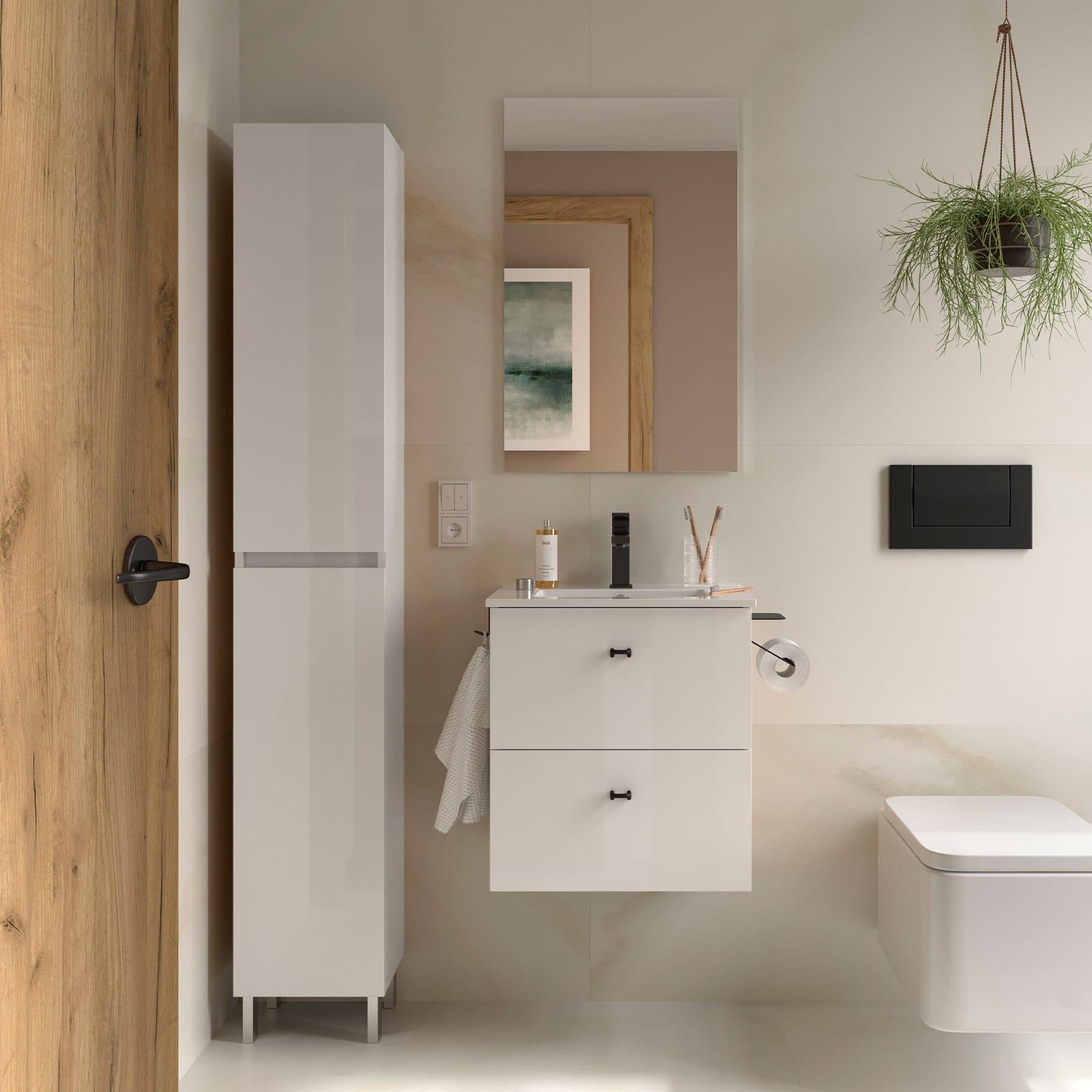 Mueble de baño suspendido fondo reducido Jaramá blanco brillo 50 cm | Nebadoon