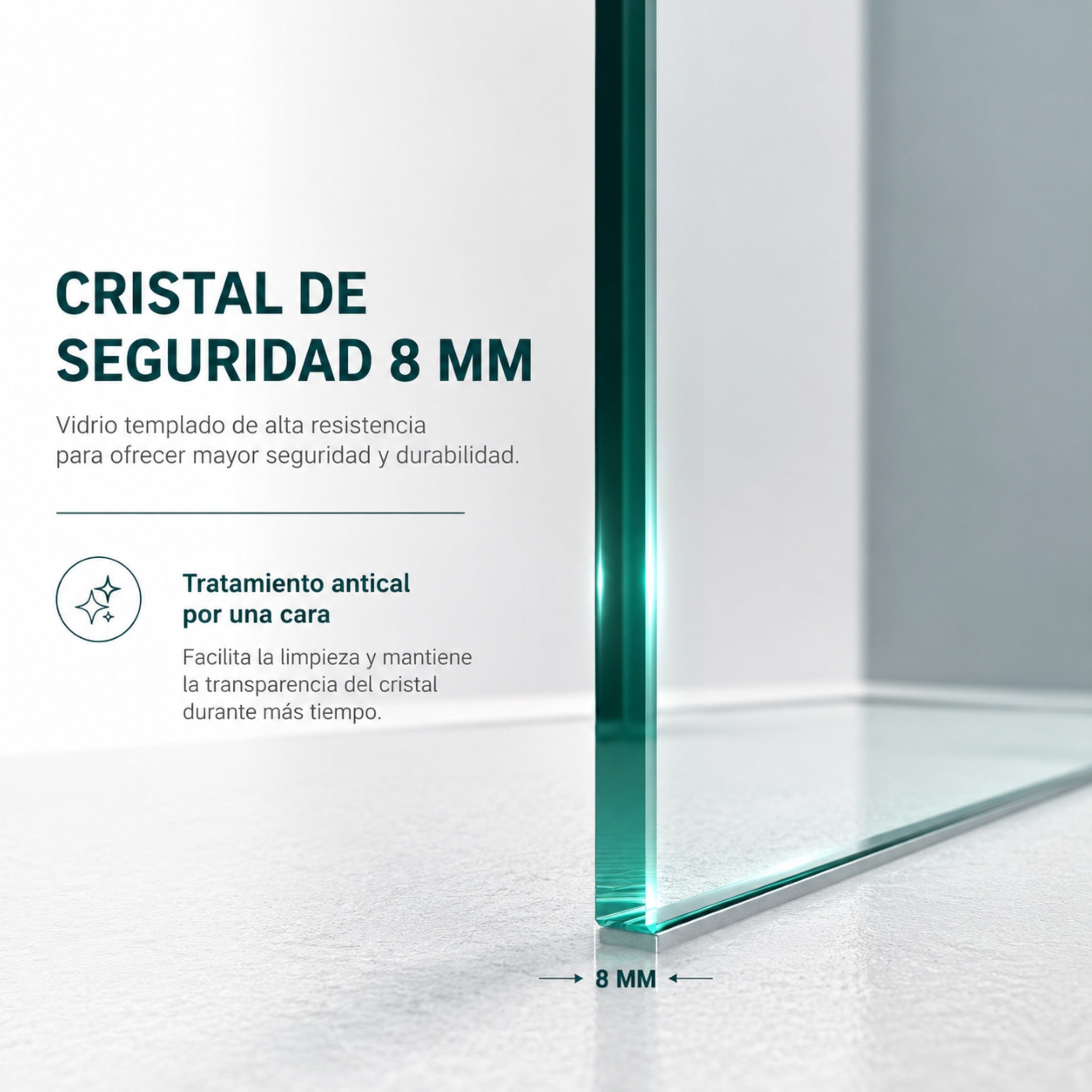 Sevilla - Mampara de ducha fija con cristal templado de 8 mm