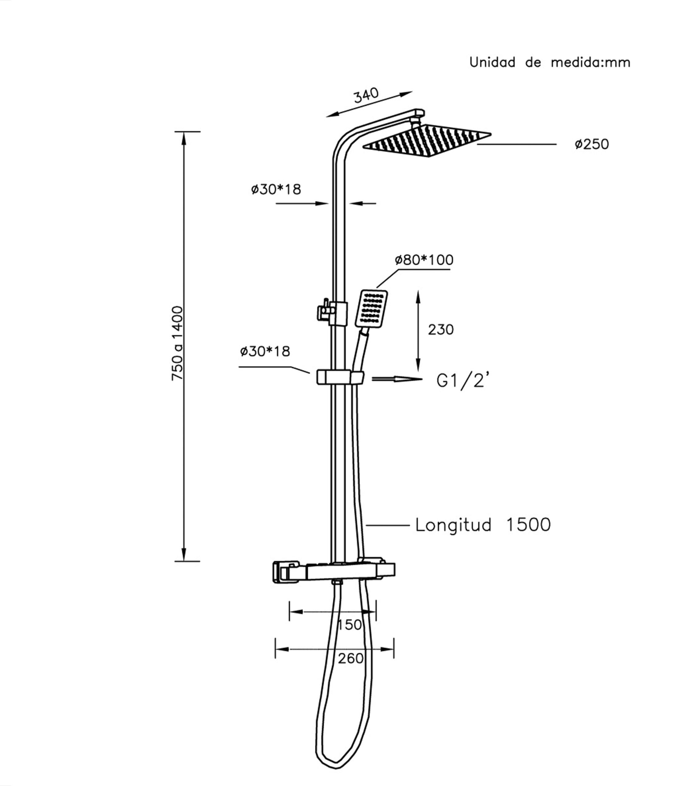 Ria - Columna de Ducha Termostático