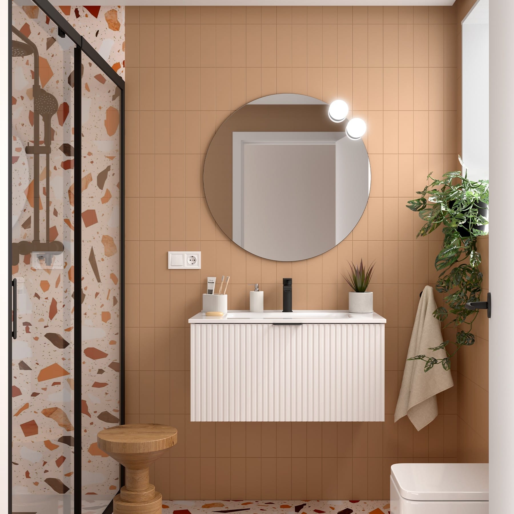 Mueble de baño suspendido Albaida 1C con lavabo porcelana blanco | Nebadoon