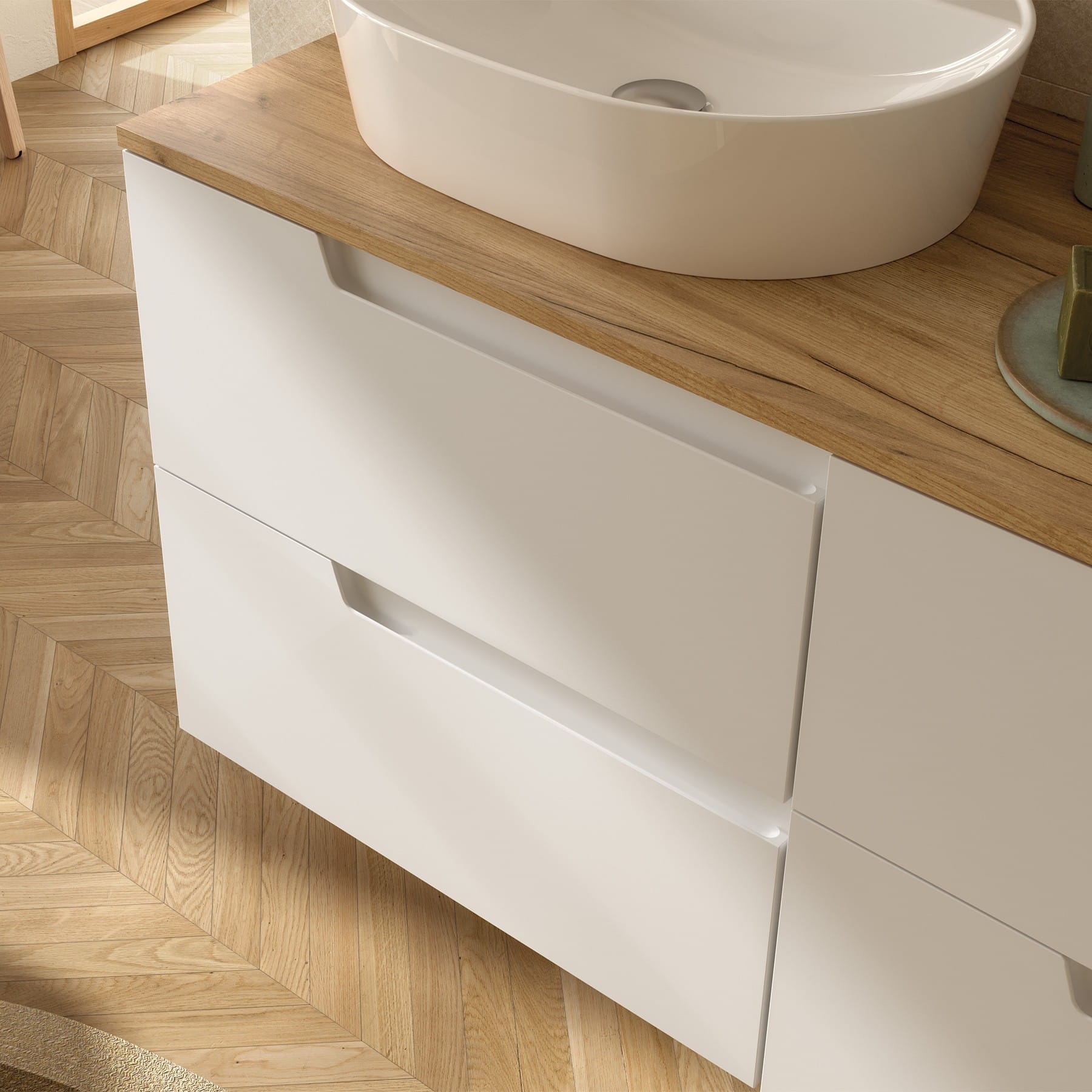 Mueble de baño Cambrón 2C blanco detalle cajón interior