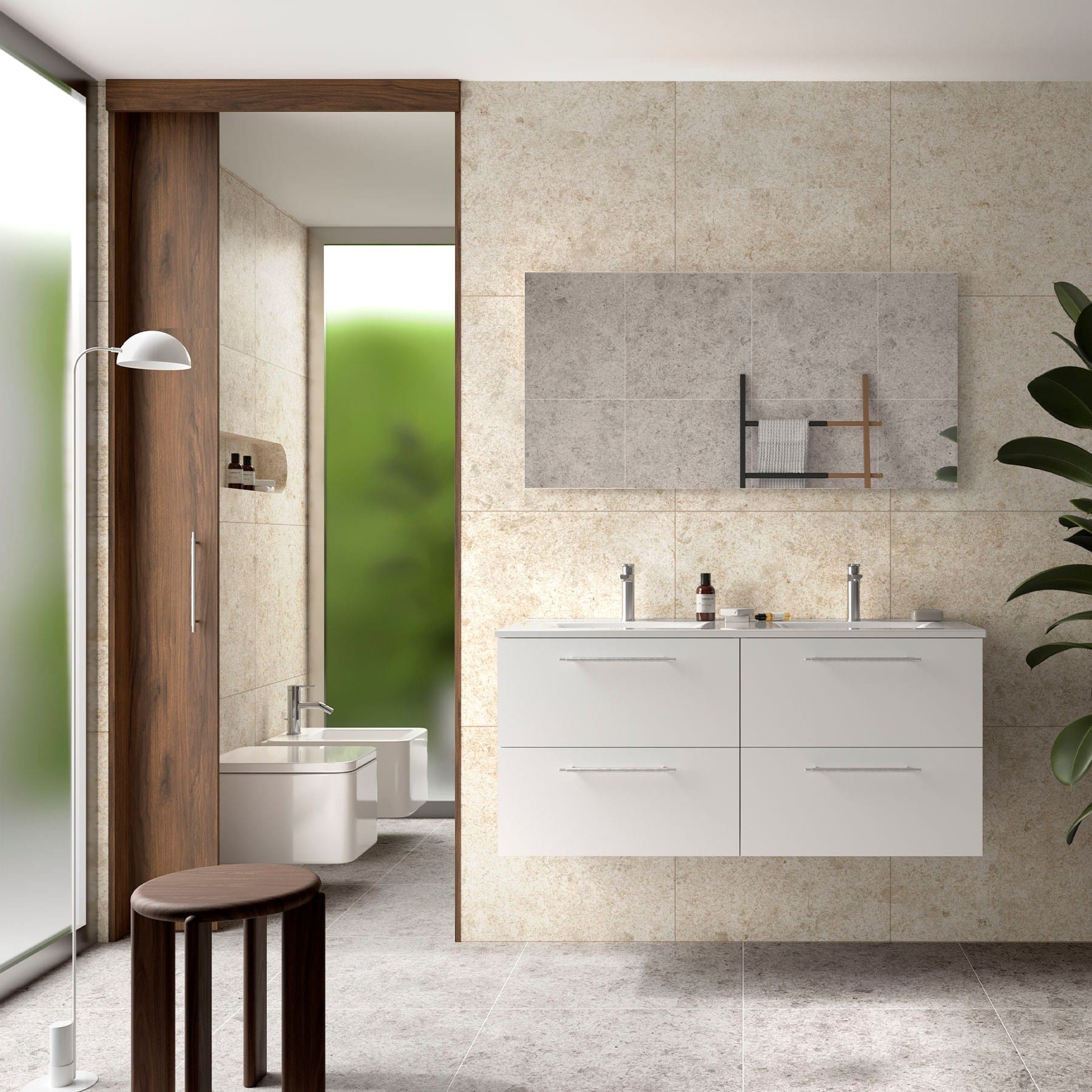 Mueble de baño suspendido Narcea 4C acabado blanco mate 120 cm