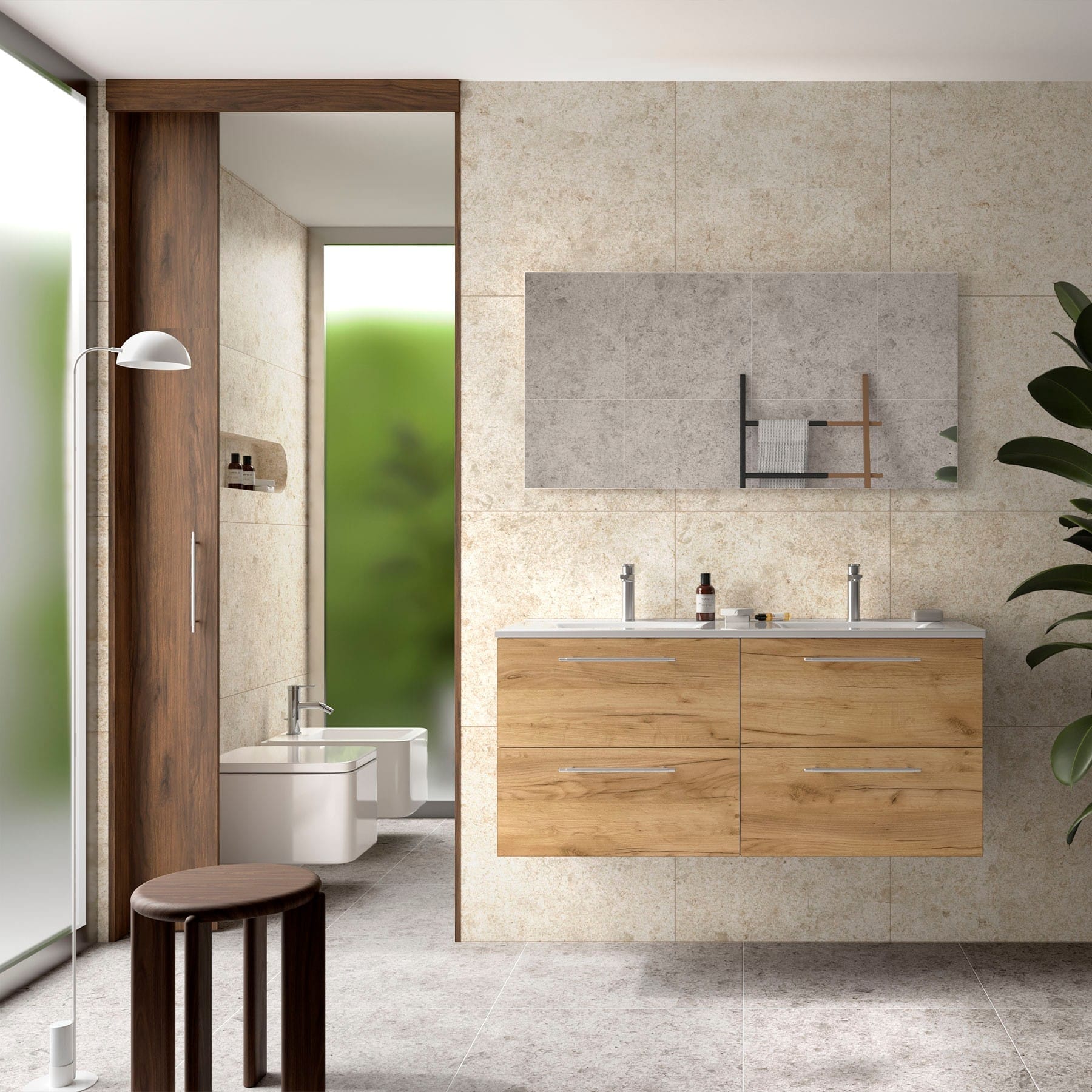 Mueble de baño suspendido Narcea 4C acabado roble africa 120 cm