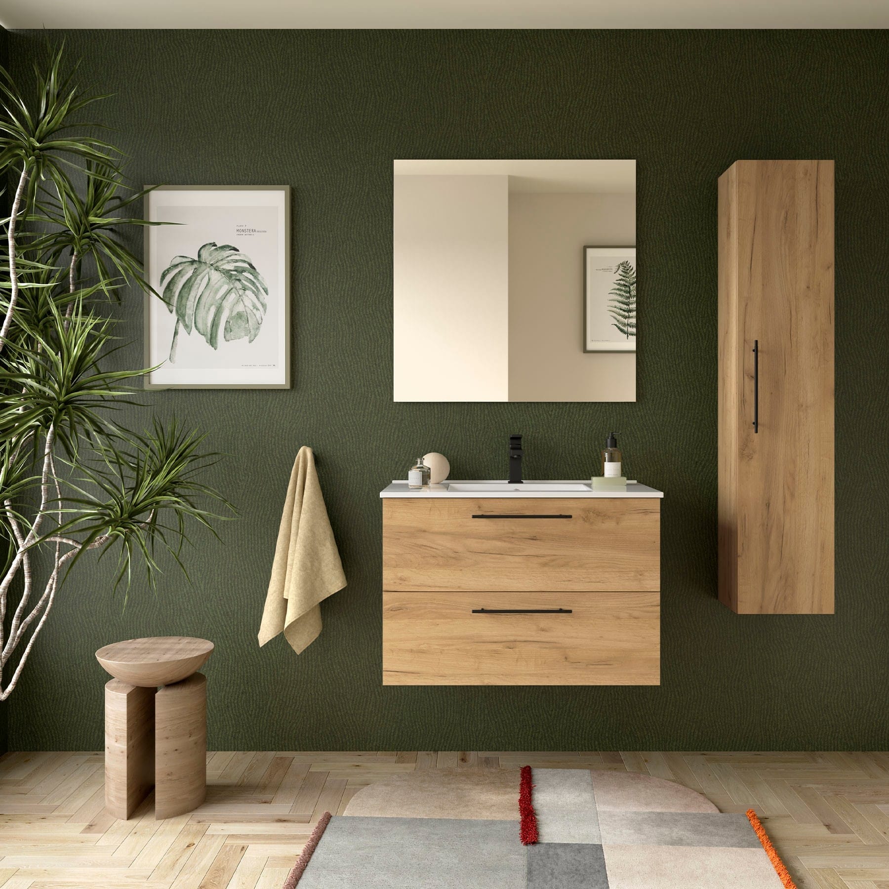 Mueble de baño suspendido Narcea 2C acabado roble africa 80 cm