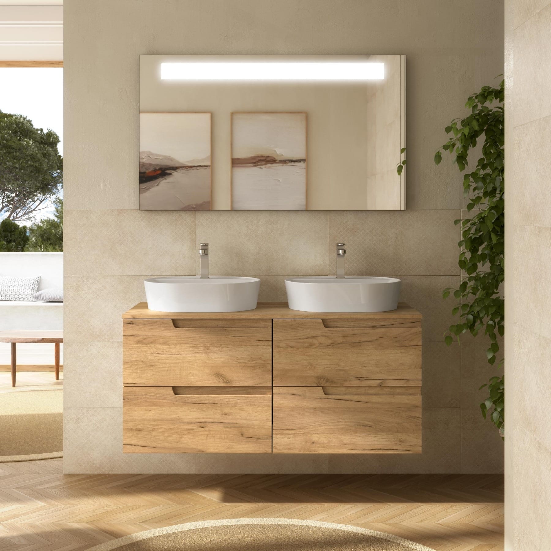 Mueble de baño Cambrón 4C acabado roble 120 cm encimera