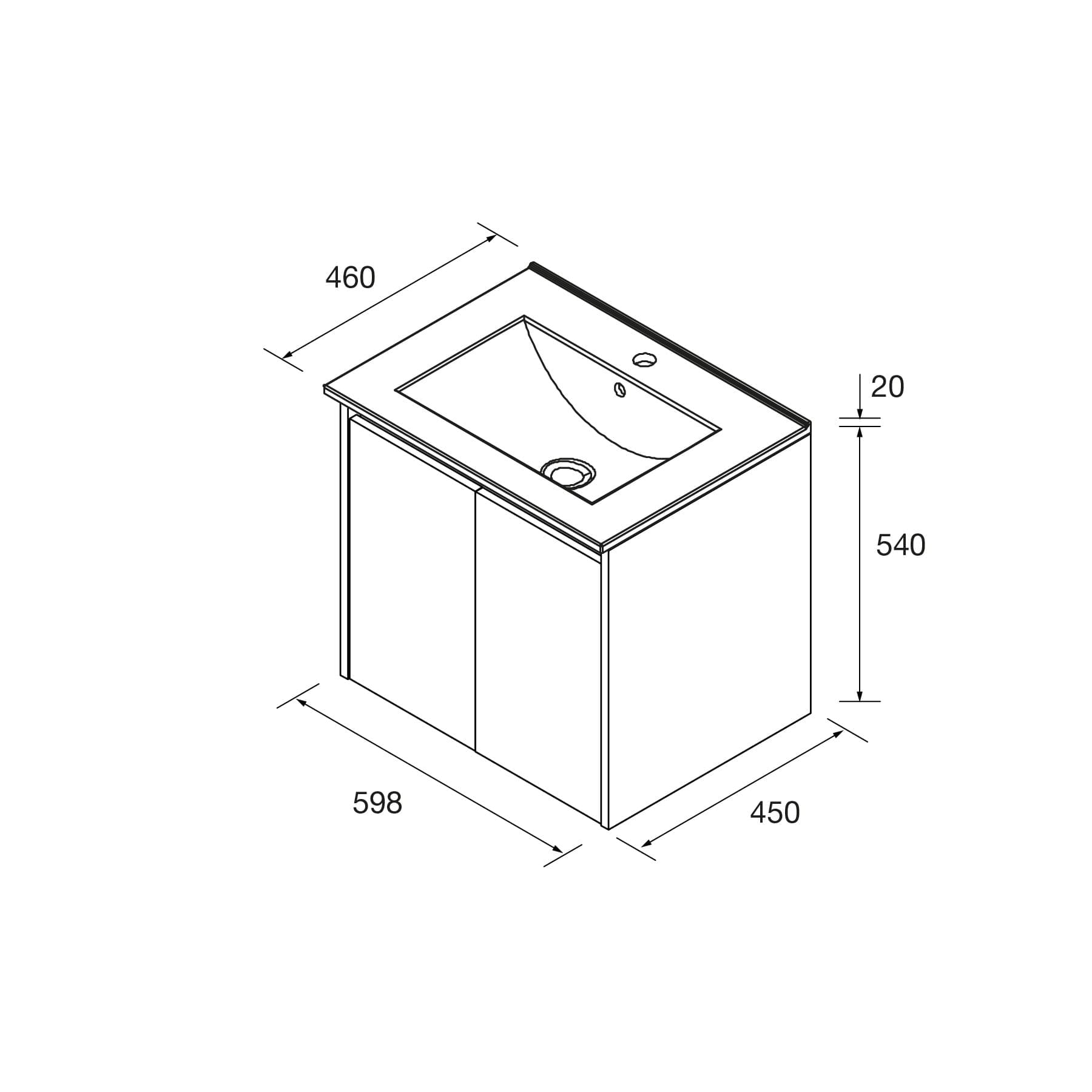Noja 2P - Mueble de Baño suspendido con lavabo encastrado