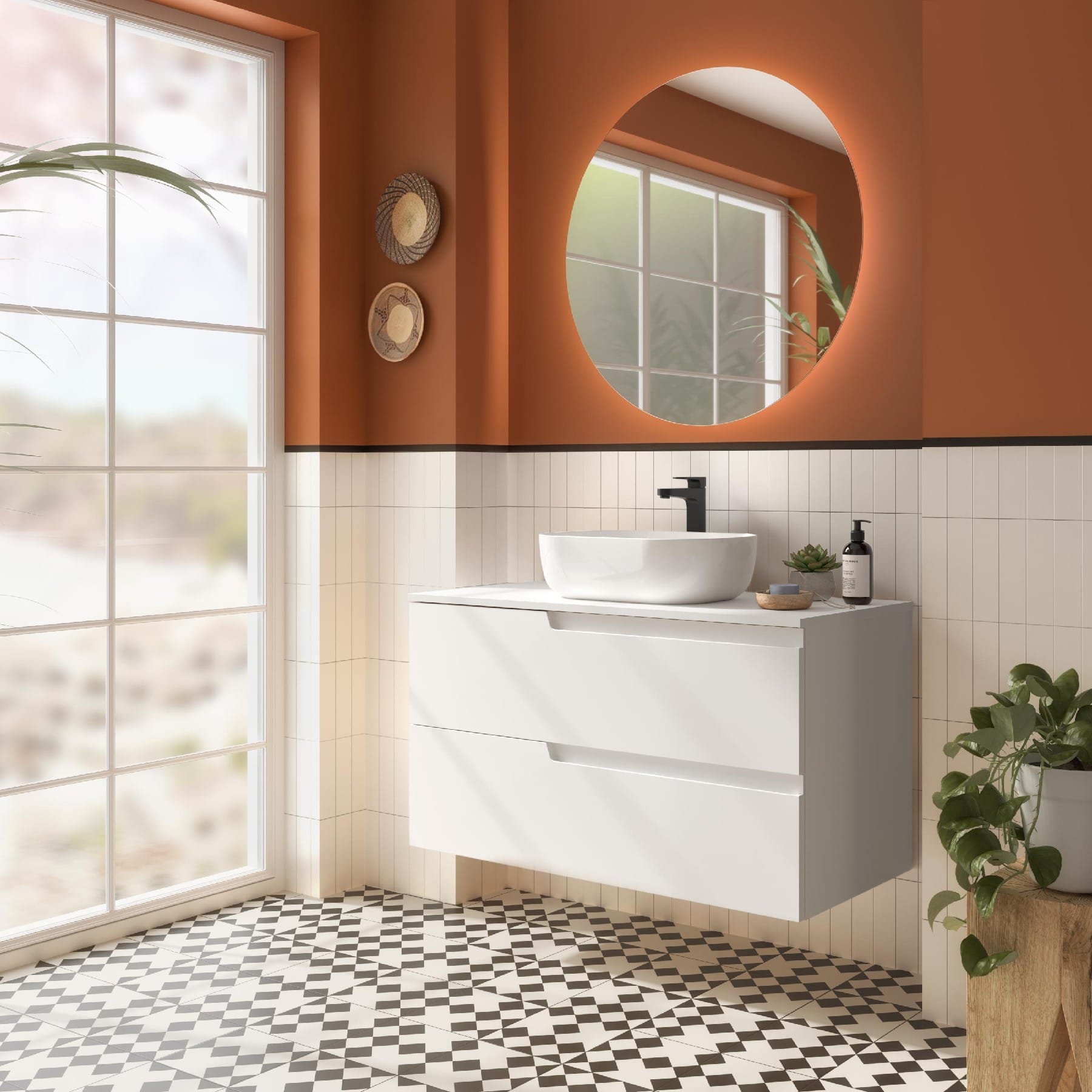 Mueble de baño suspendido Cambrón 100 cm acabado blanco satinado