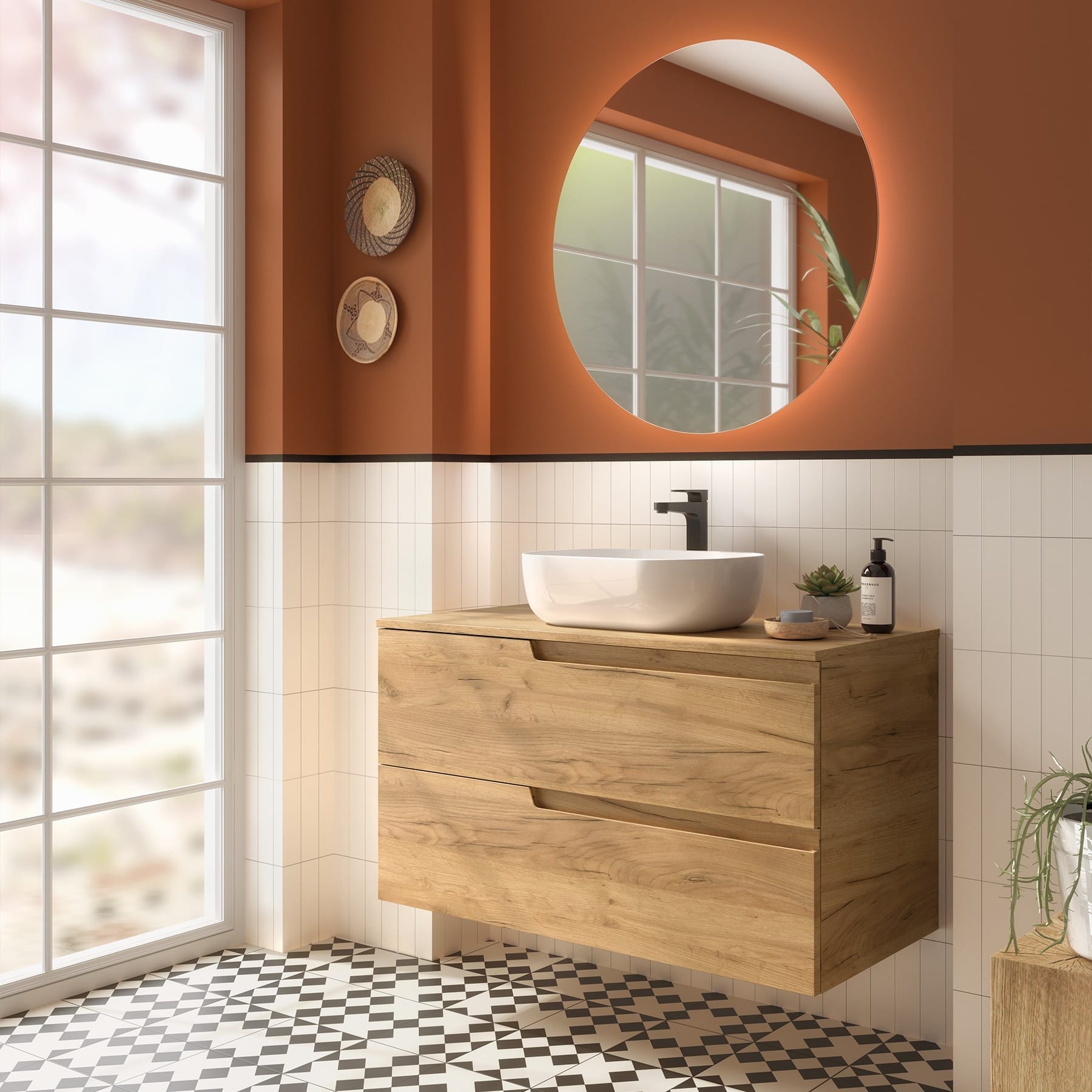 Mueble de baño suspendido Cambrón 100 cm acabado roble africa