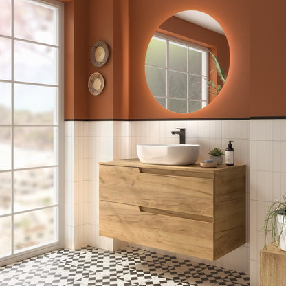 Mueble de baño suspendido Cambrón 100 cm acabado roble africa