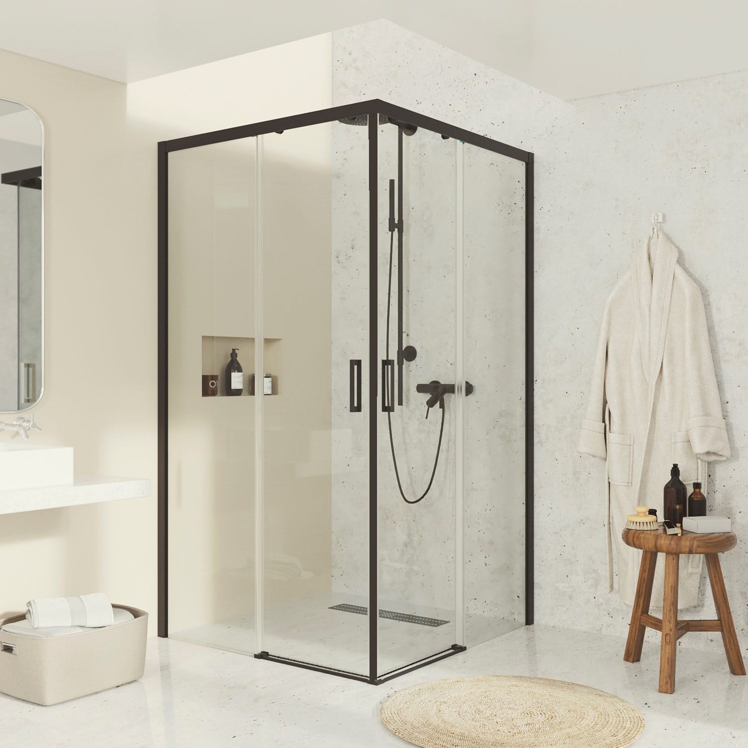 Madrid R2P - Mampara de Ducha Corredera Angular con 2 puertas reversibles