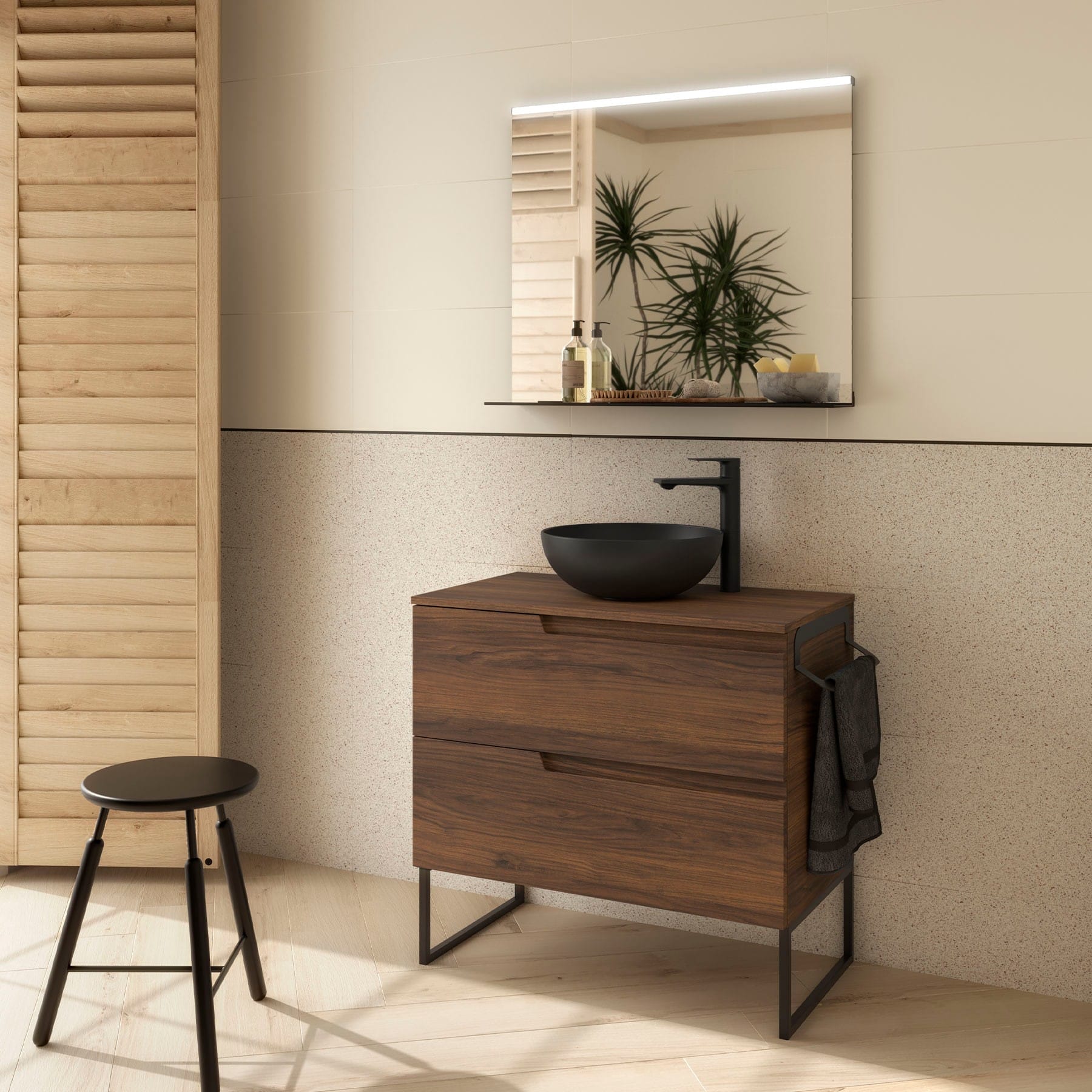 Mueble de baño suspendido Cambrón 80 cm acabado nogal maya