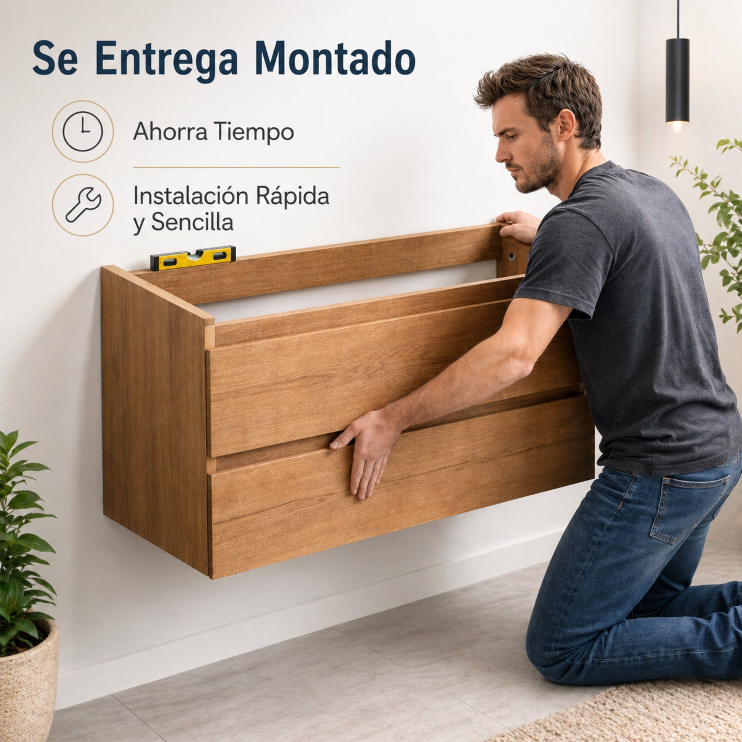 Almagro - Mueble de baño suspendido Roble con lavabo integrado