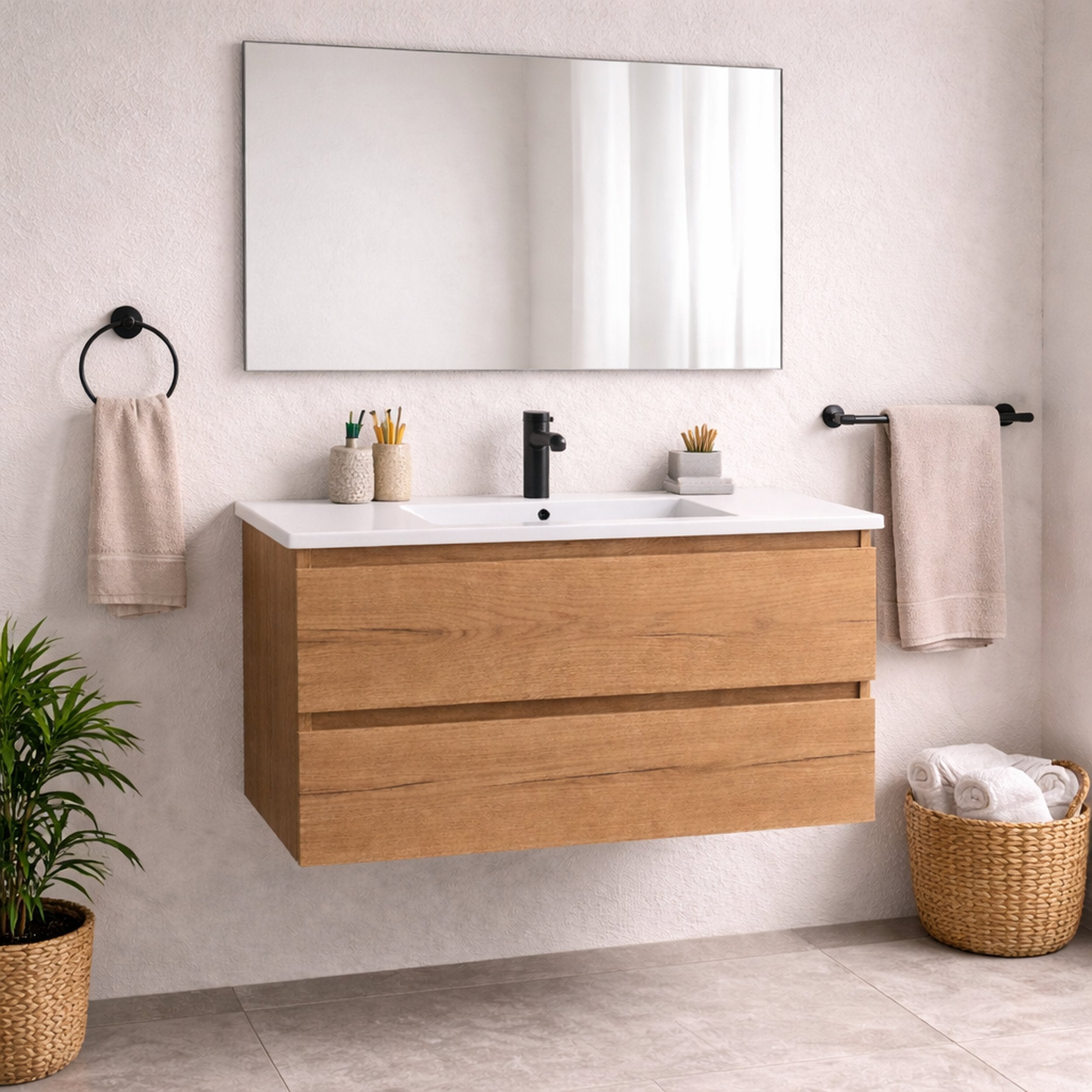 Almagro - Mueble de baño suspendido Roble con lavabo integrado