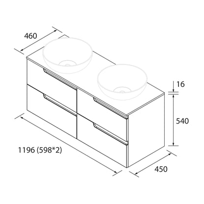 Mueble de baño Cambrón 4C croquis técnico doble encimera medidas