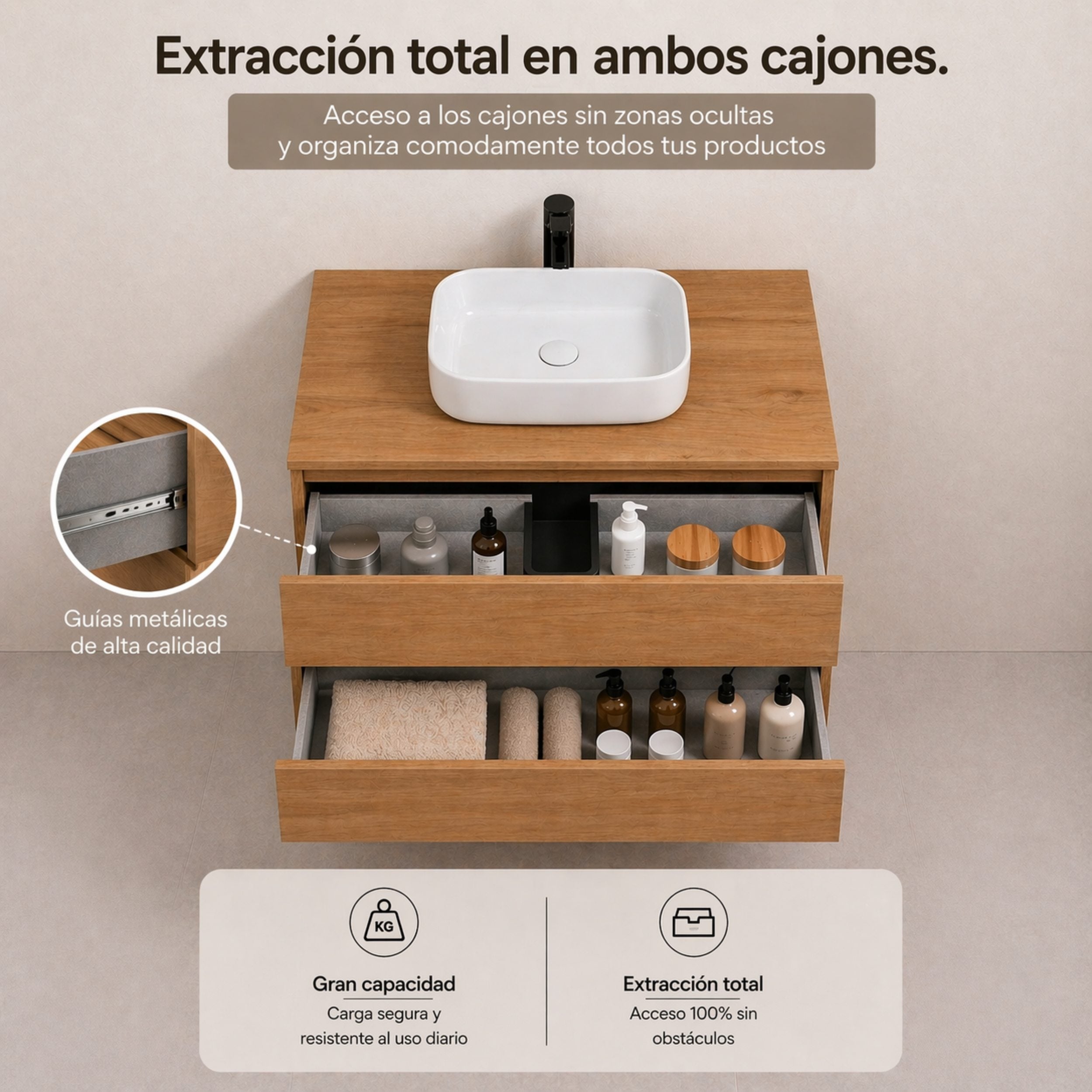 Almagro - Mueble de baño suspendido con lavabo sobre encimera