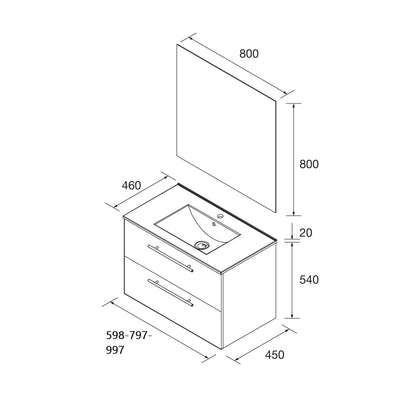 Mueble de baño Narcea 2C ficha técnica medidas disponibles