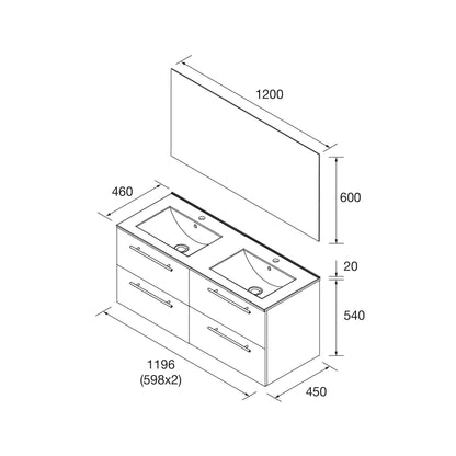 Mueble de baño Narcea 4C ficha técnica medidas disponibles 120 cm