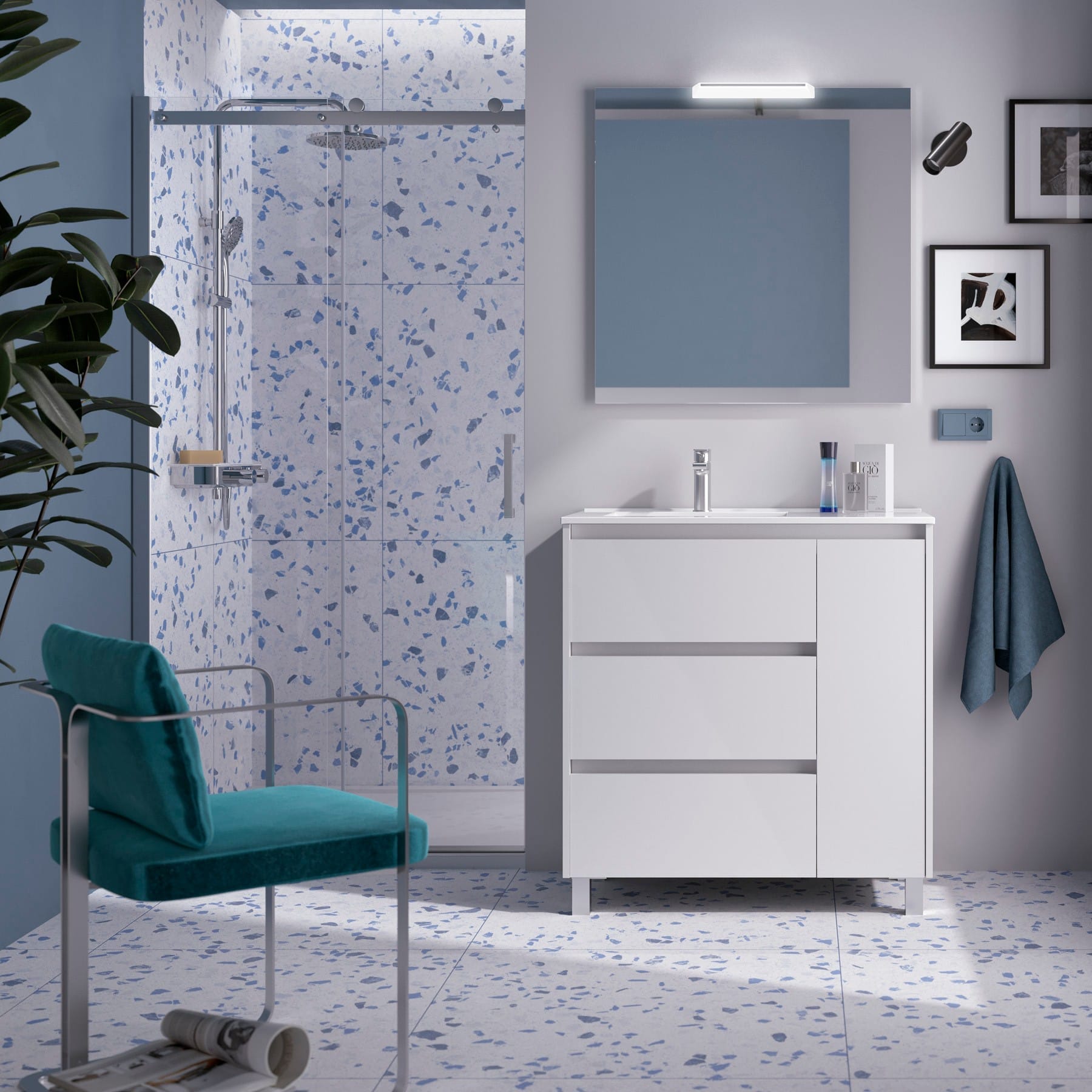 Noja 3C1P - Mueble de baño con patas y lavabo encastrado